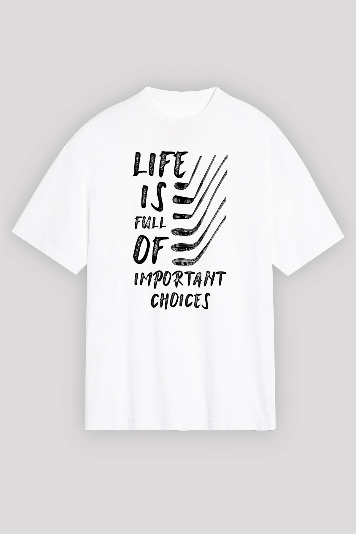 Golf Baskılı Unisex Beyaz Oversize Tişört - Tshirt