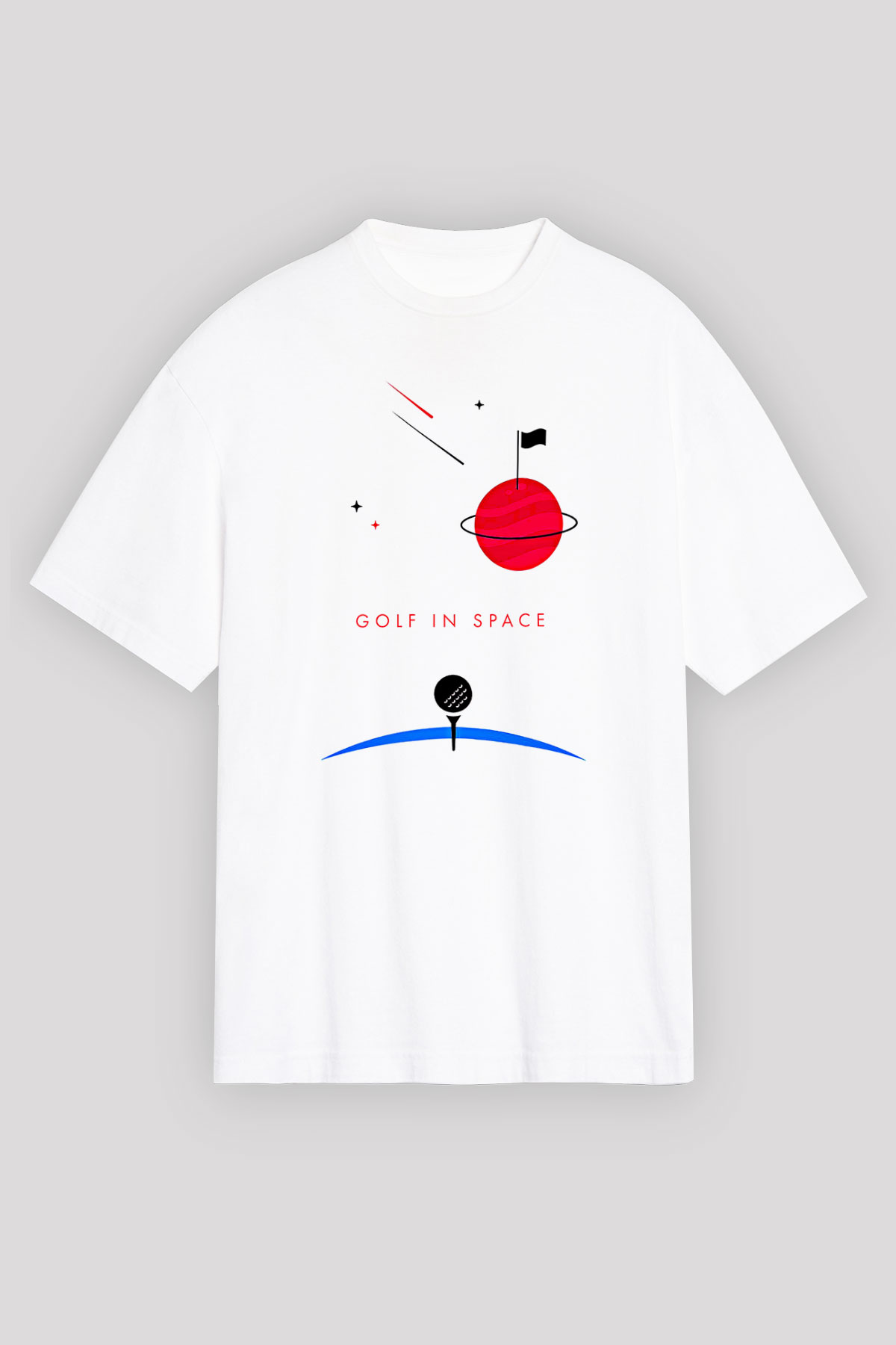 Golf Baskılı Unisex Beyaz Oversize Tişört - Tshirt