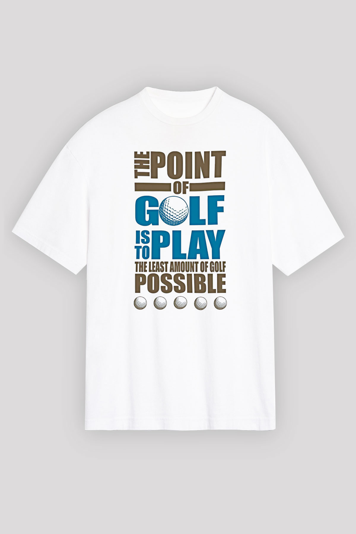 Golf Baskılı Unisex Beyaz Oversize Tişört - Tshirt