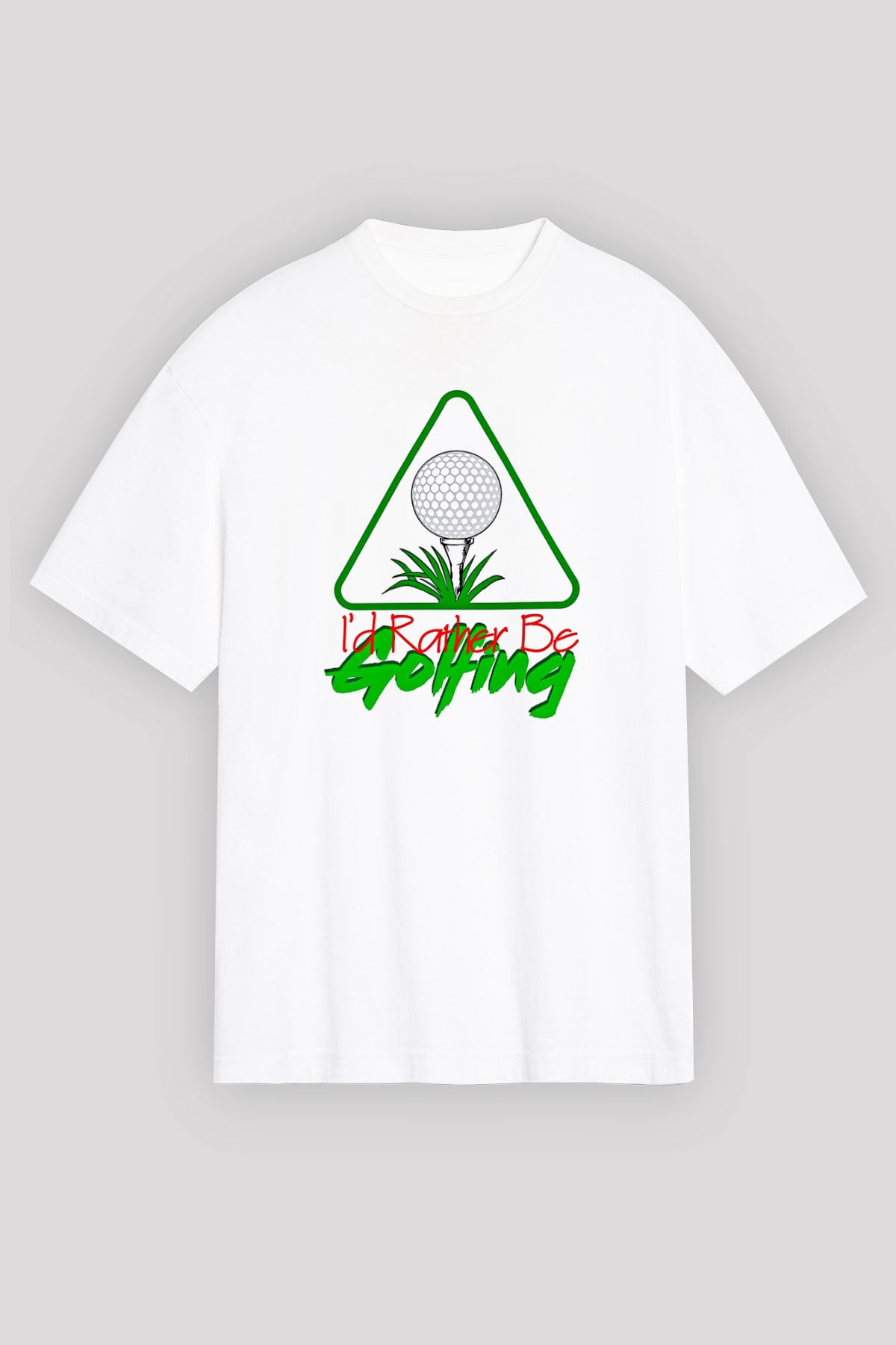 Golf Baskılı Unisex Beyaz Oversize Tişört - Tshirt