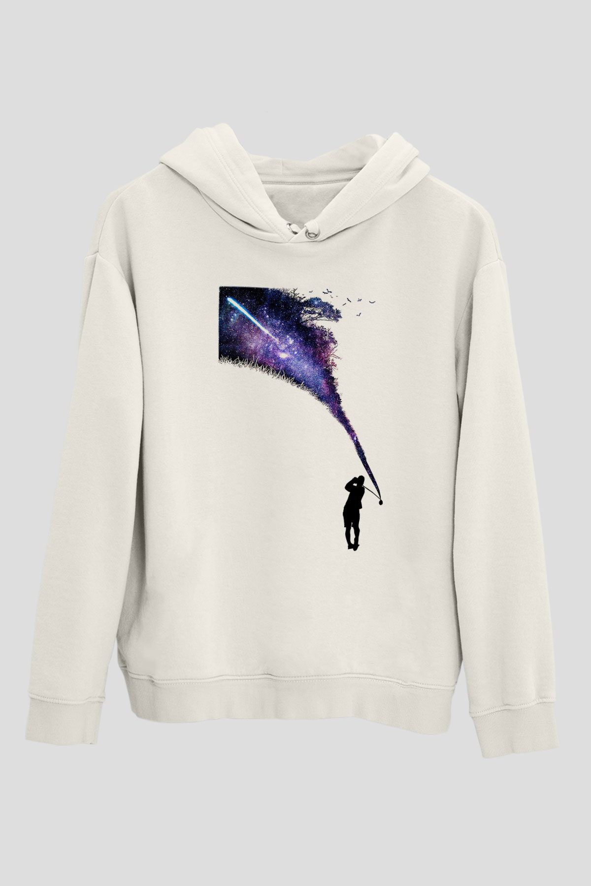 Golf Baskılı Unisex Ekru Hoodie