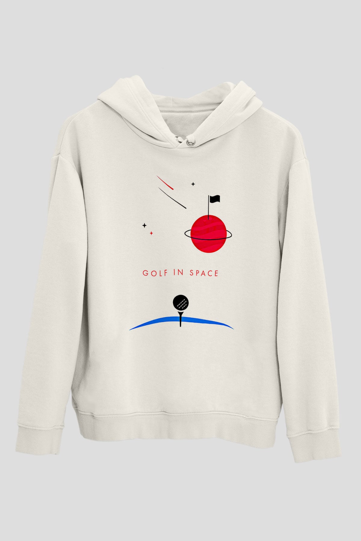 Golf Baskılı Unisex Ekru Hoodie