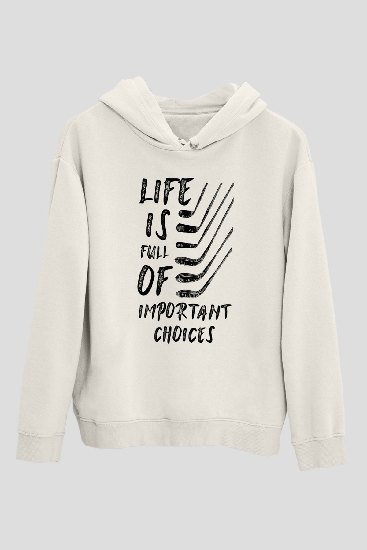 Golf Baskılı Unisex Ekru Hoodie