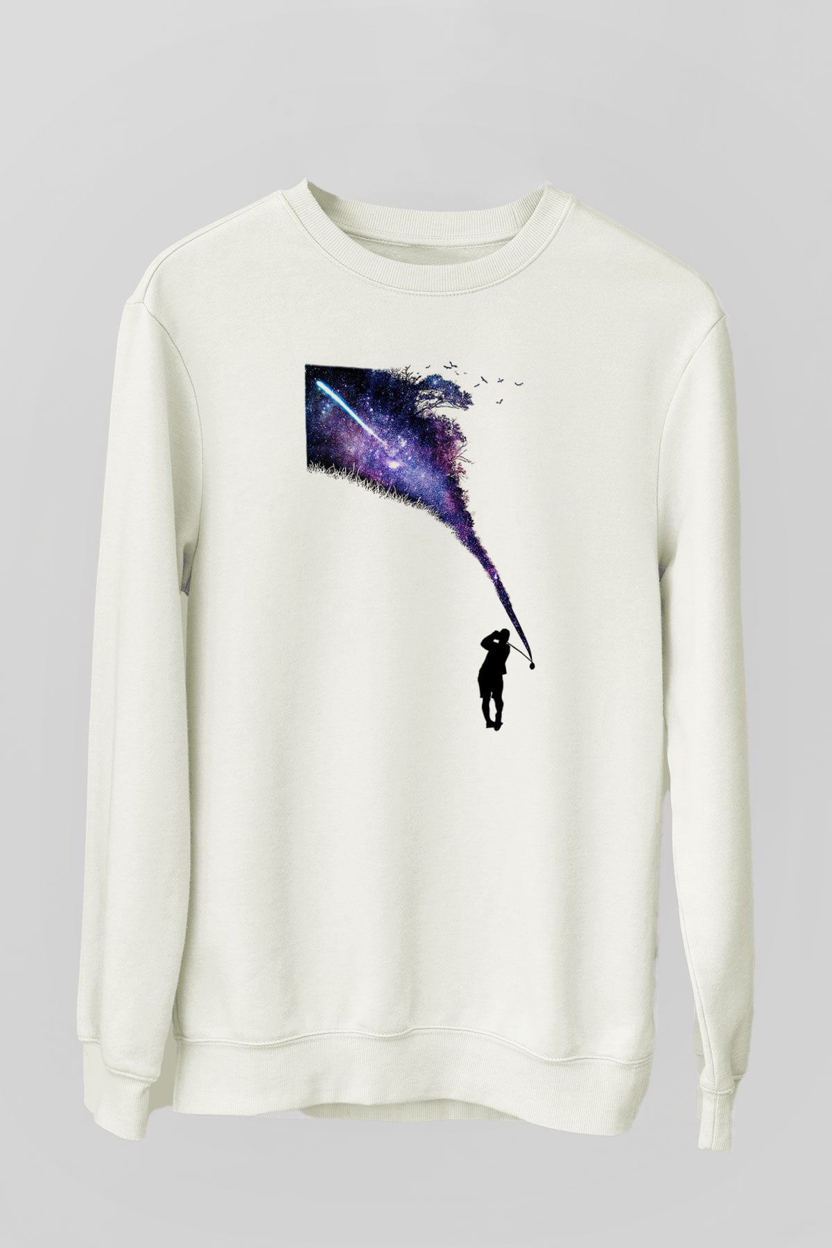 Golf Baskılı Unisex Ekru Sweatshirt