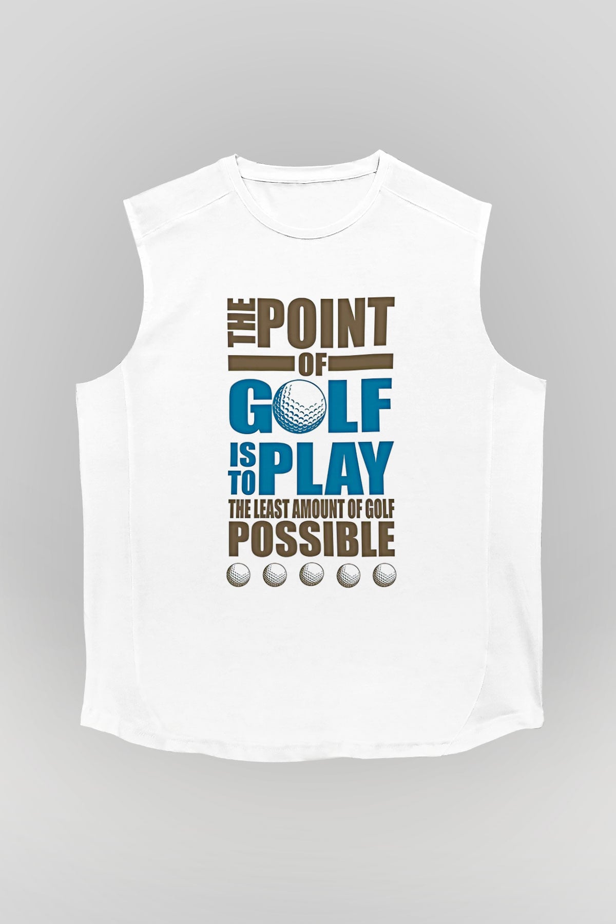 Golf Baskılı Unisex Kolsuz Beyaz Tişört
