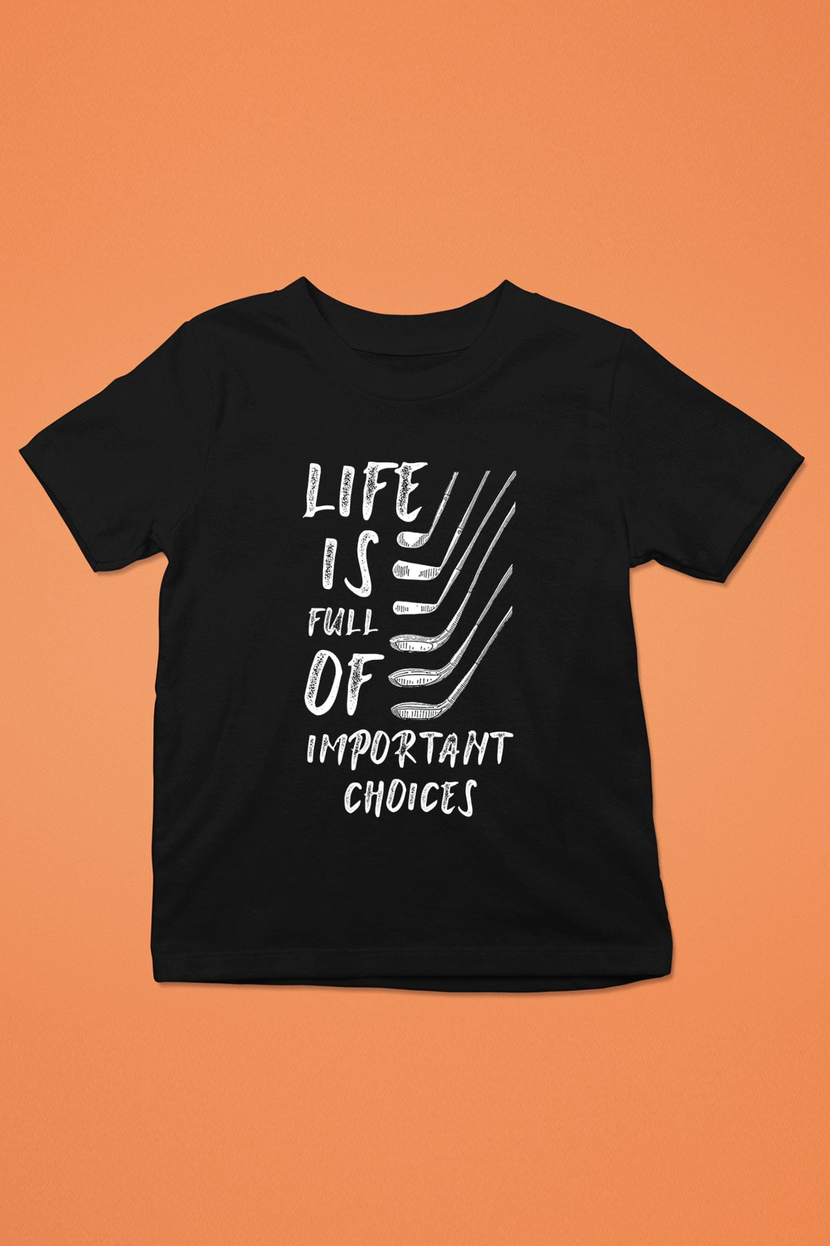Golf Baskılı Unisex Siyah Çocuk Tİşörtü - Tshirt