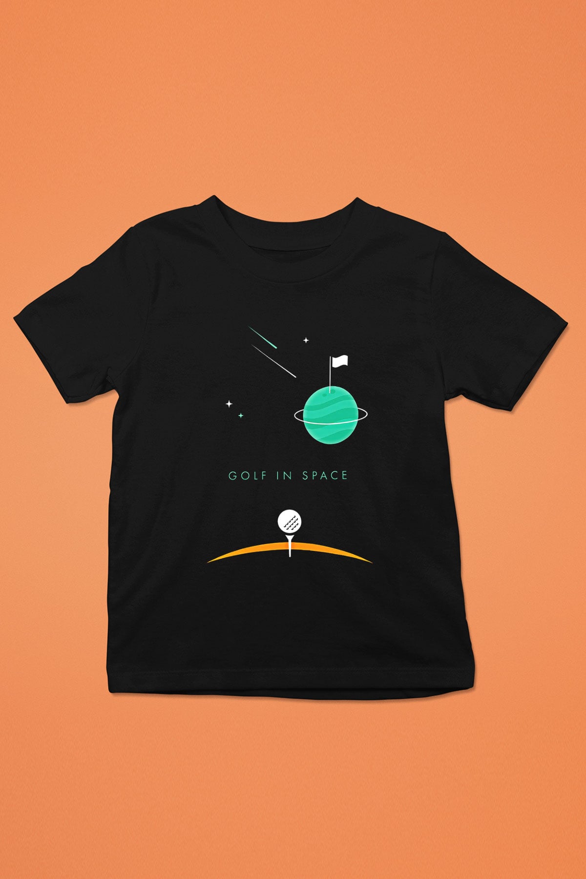 Golf Baskılı Unisex Siyah Çocuk Tİşörtü - Tshirt