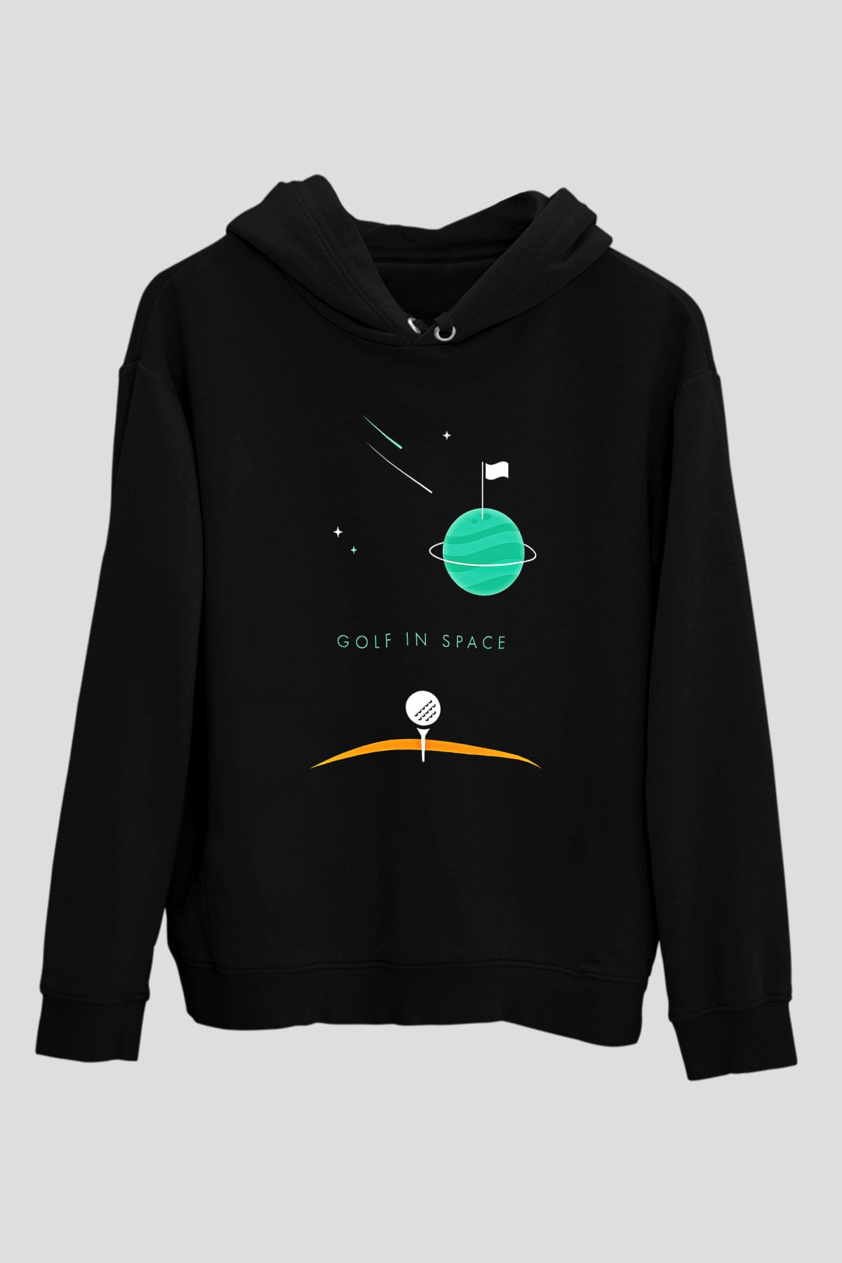 Golf Baskılı Unisex Siyah Hoodie