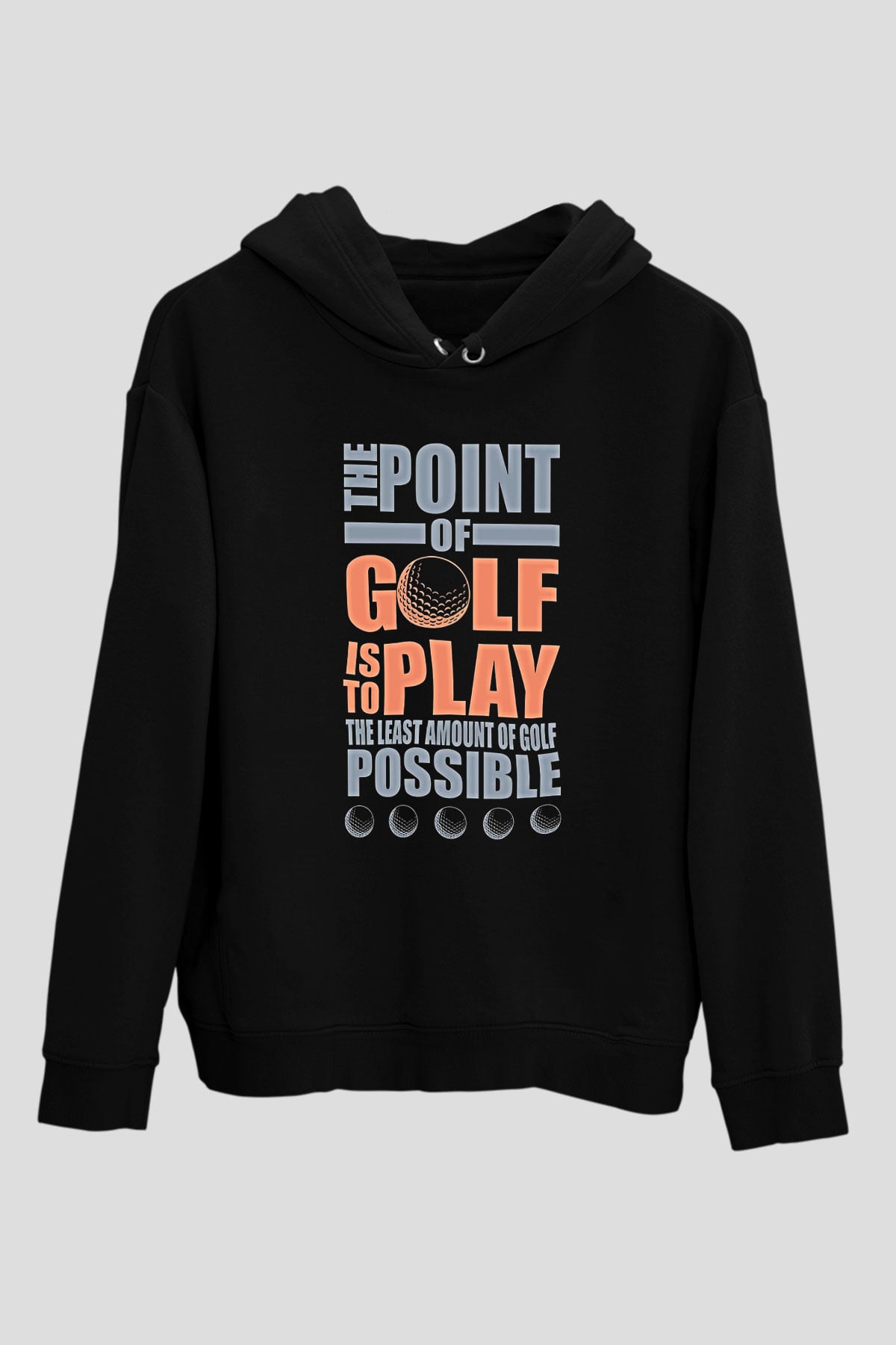 Golf Baskılı Unisex Siyah Hoodie