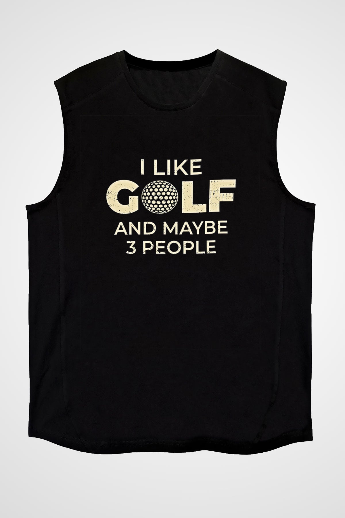 Golf Baskılı Unisex Siyah Kolsuz Tişört