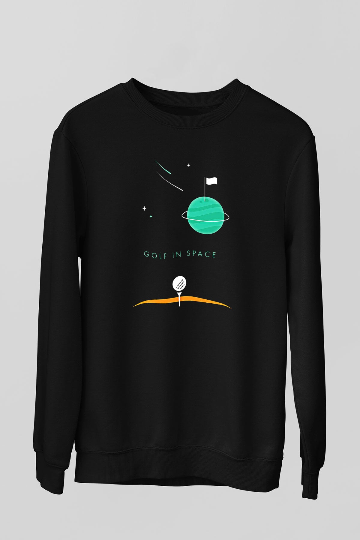 Golf Baskılı Unisex Siyah Sweatshirt