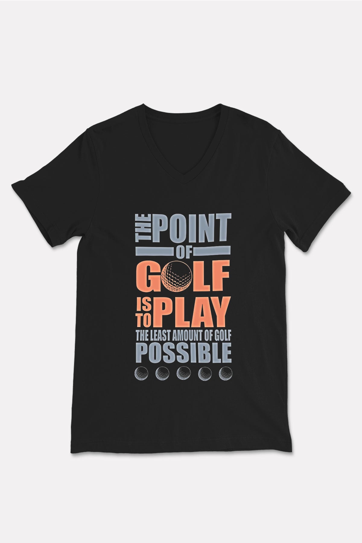Golf Baskılı Unisex Siyah V Yaka Tişört