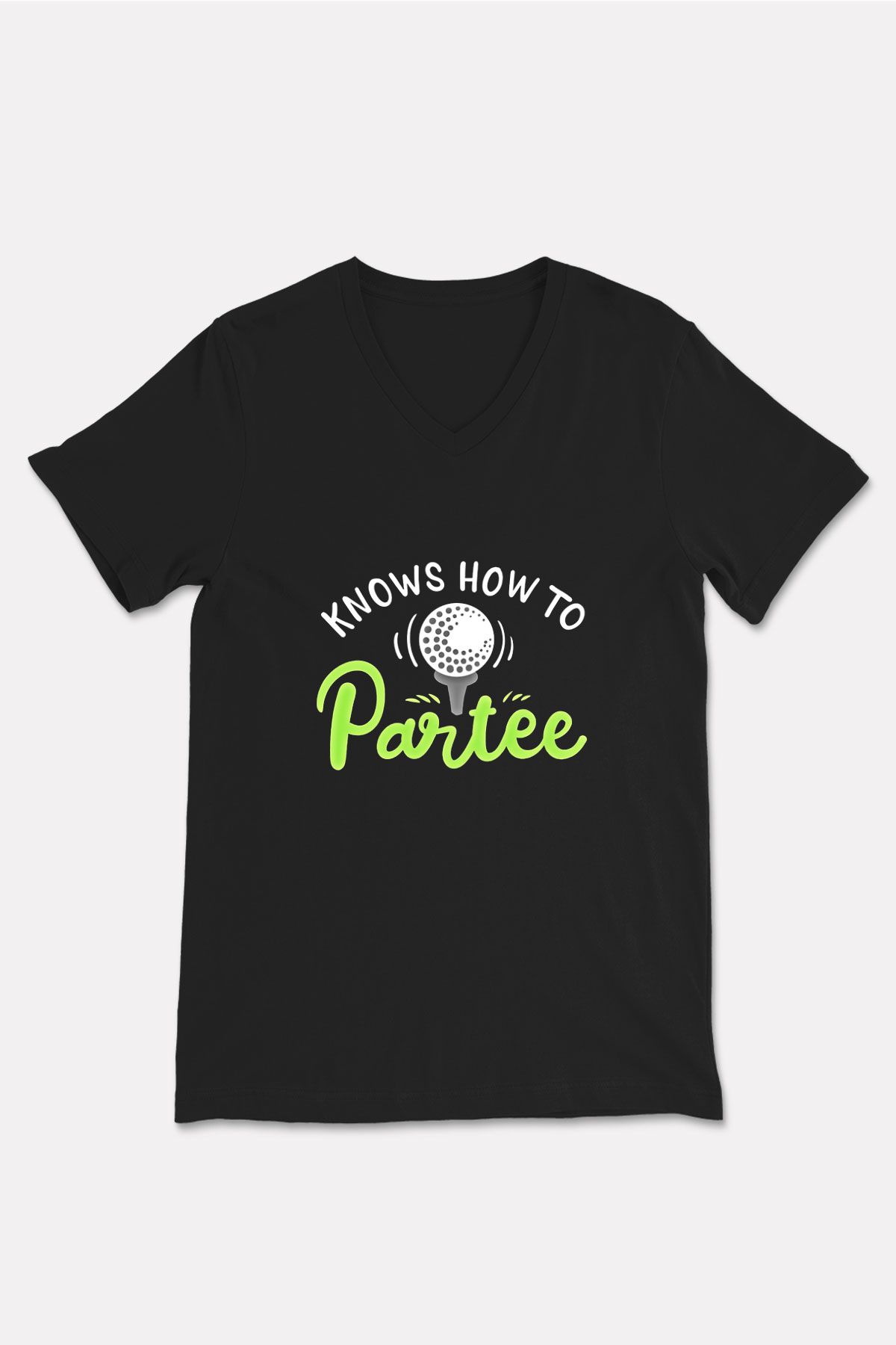Golf Baskılı Unisex Siyah V Yaka Tişört