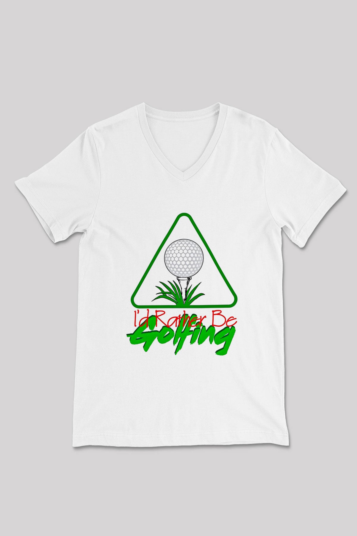 Golf Baskılı Unisex V Yaka Tişört - Tshirt