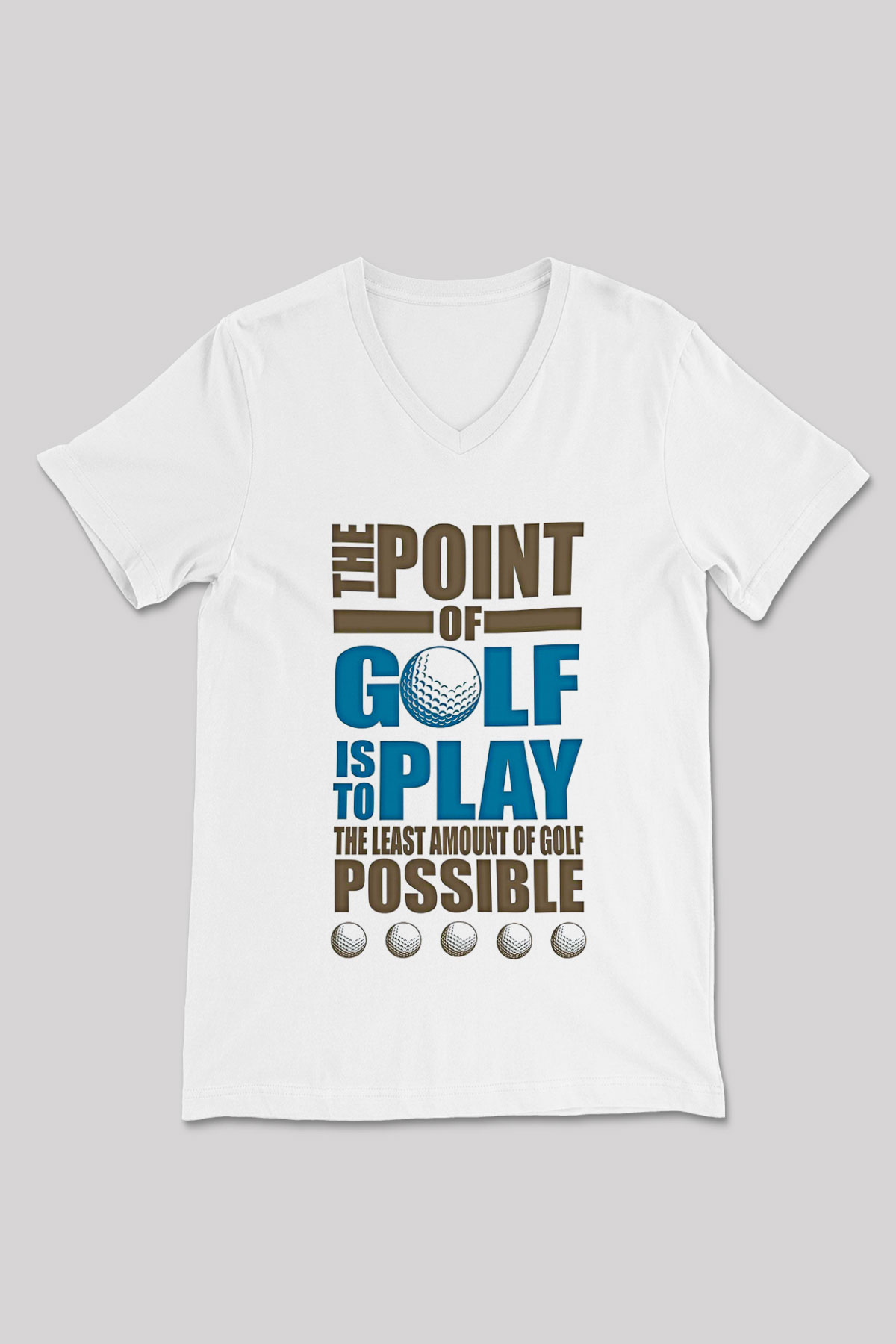 Golf Baskılı Unisex V Yaka Tişört - Tshirt