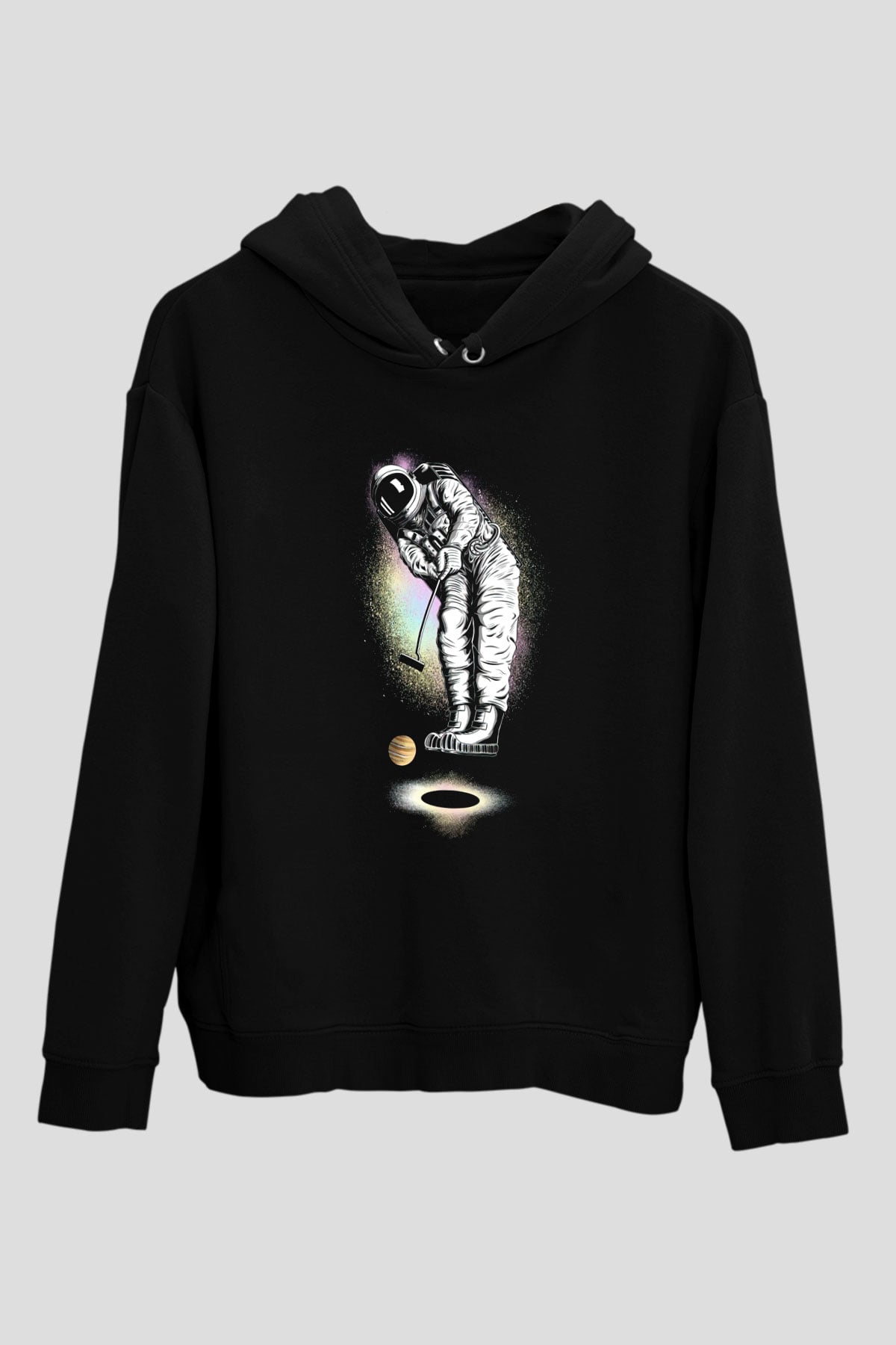 Golf Oynayan AstronotSiyah  Unisex Hoodie