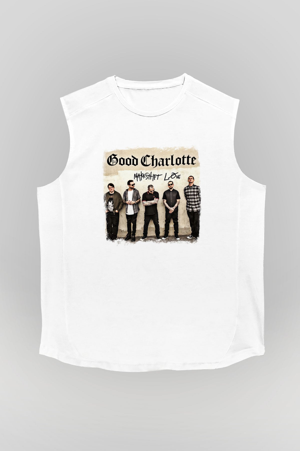 Good Charlotte Baskılı Unisex Beyaz Kolsuz Tişört