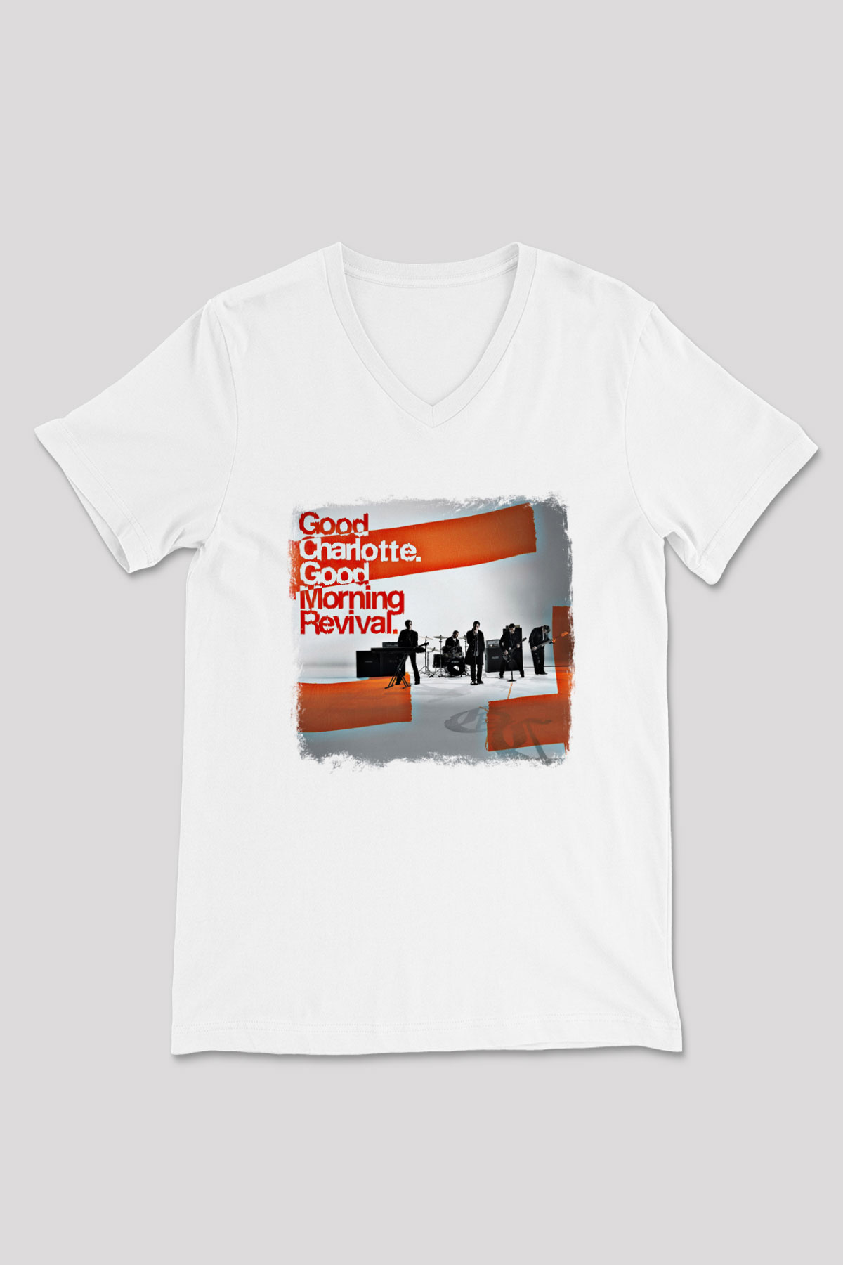 Good Charlotte Baskılı Unisex Beyaz V Yaka Tişört