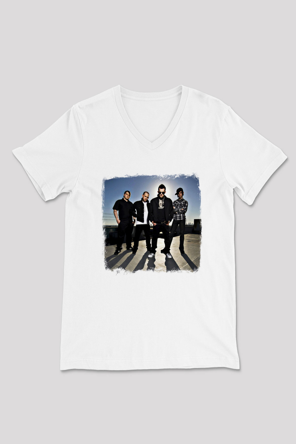 Good Charlotte Baskılı Unisex Beyaz V Yaka Tişört