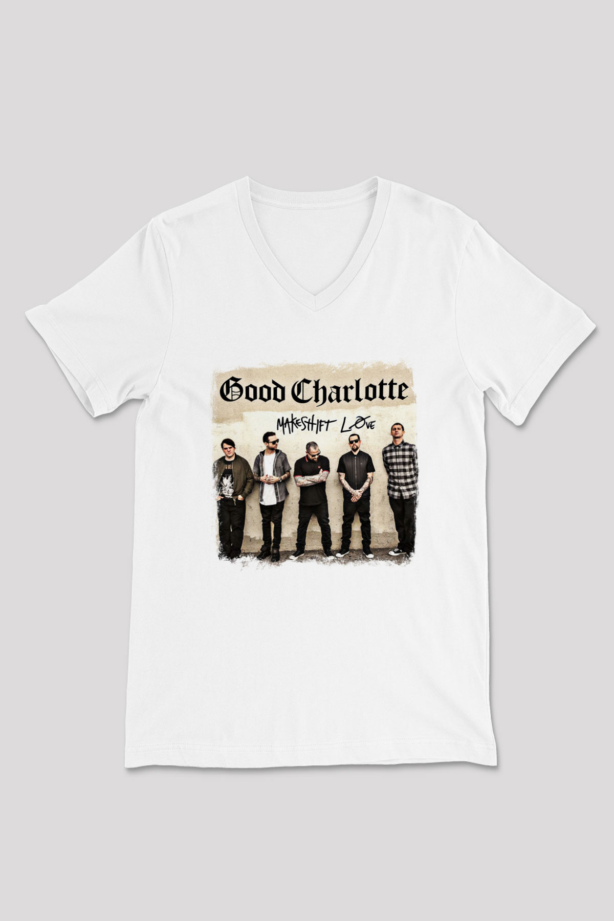 Good Charlotte Baskılı Unisex Beyaz V Yaka Tişört
