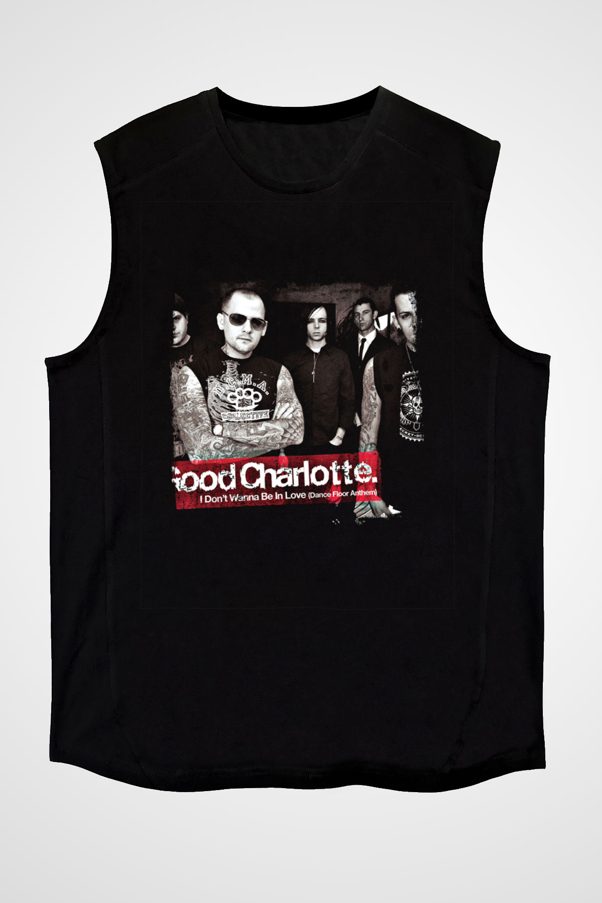 Good Charlotte Baskılı Unisex Siyah Kolsuz Tişört