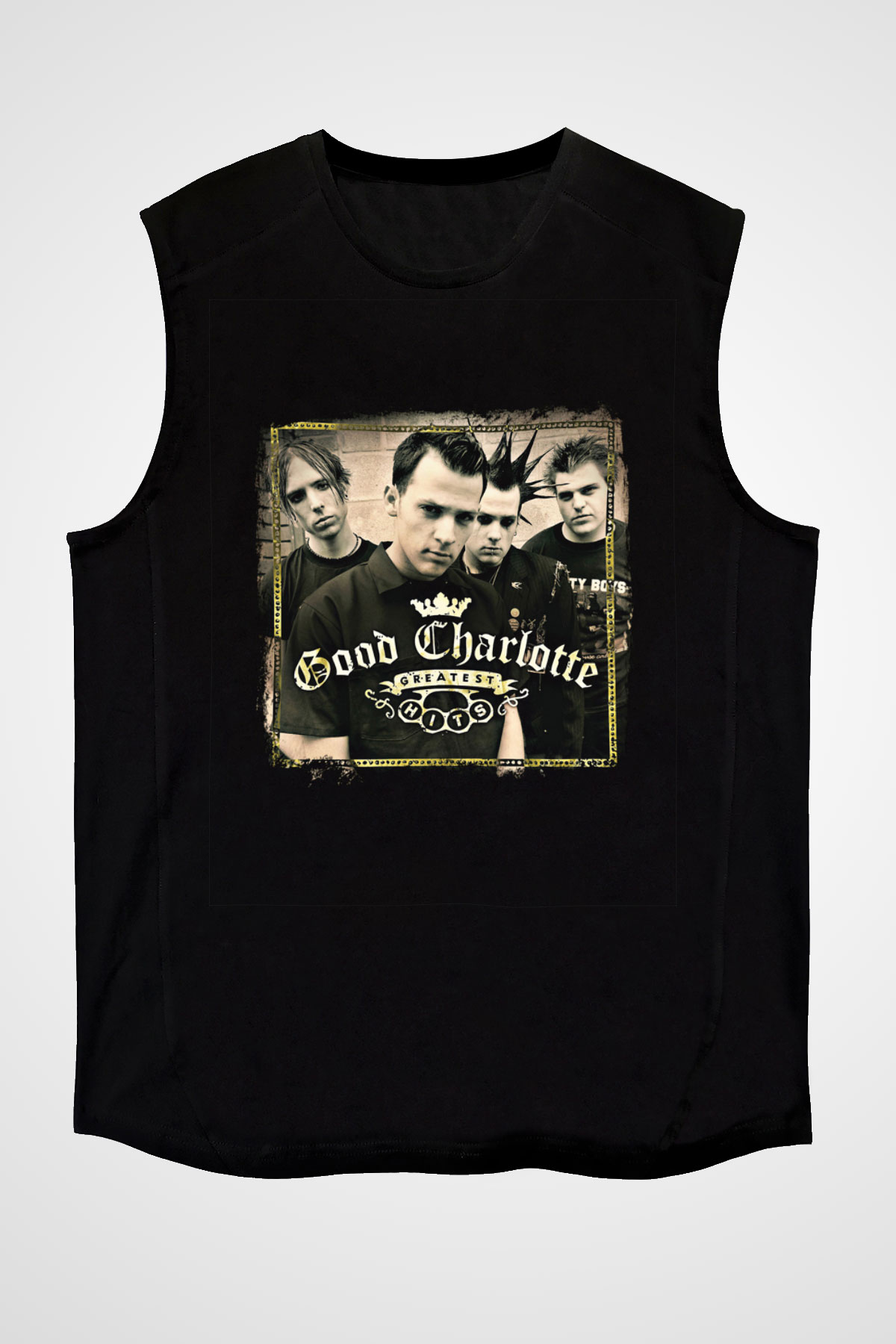 Good Charlotte Baskılı Unisex Siyah Kolsuz Tişört