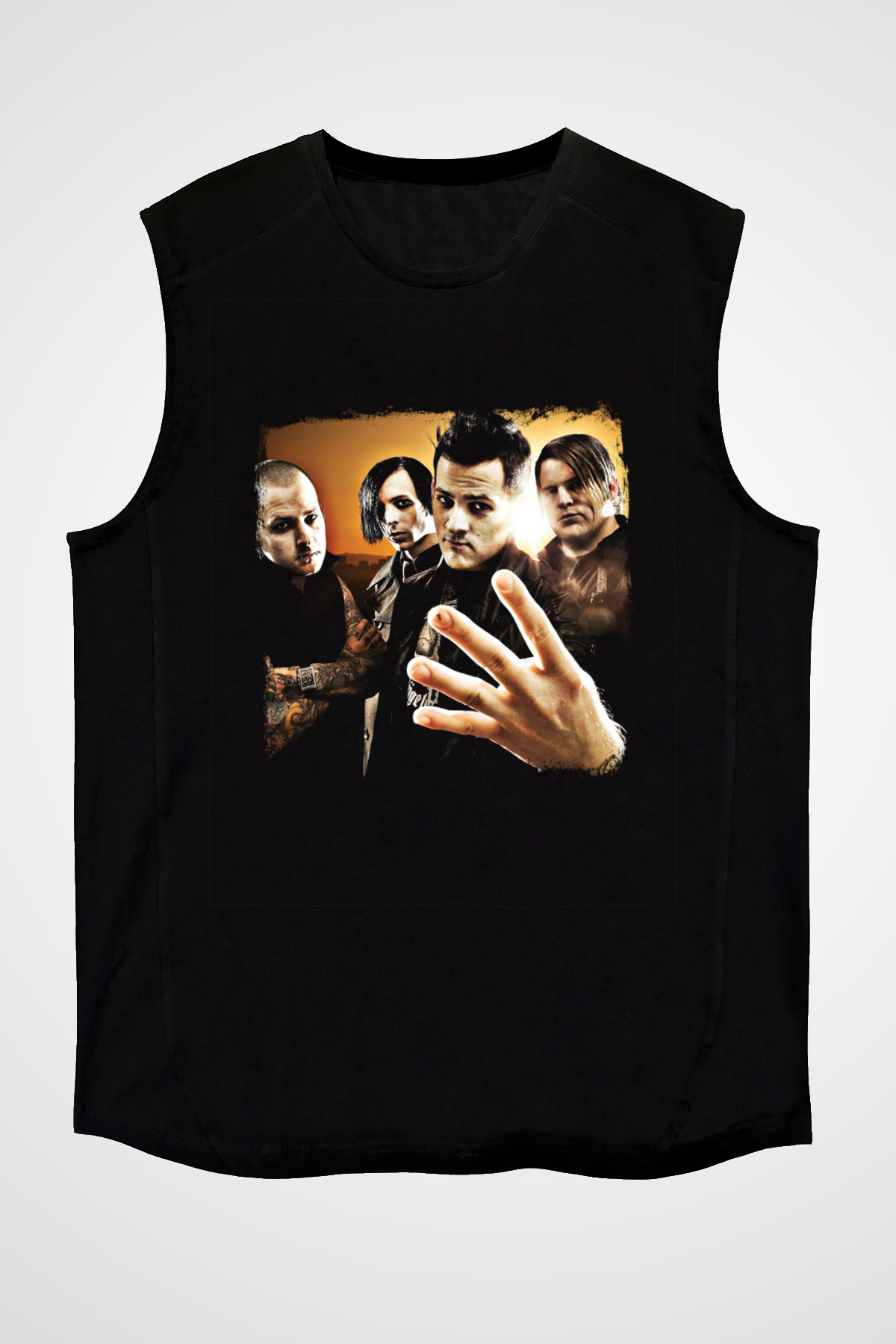 Good Charlotte Baskılı Unisex Siyah Kolsuz Tişört