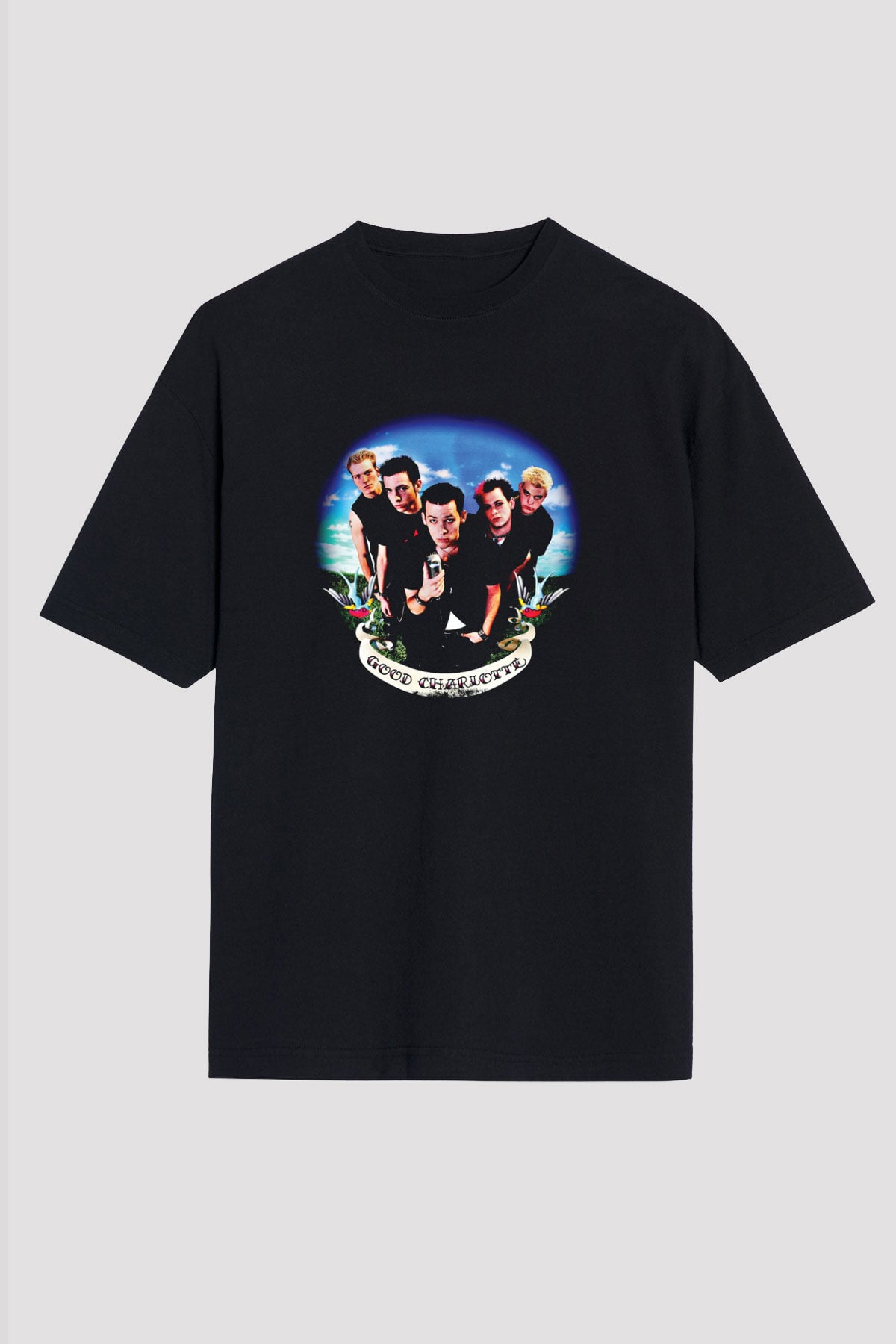 Good Charlotte Baskılı Unisex Siyah Oversize Tişört