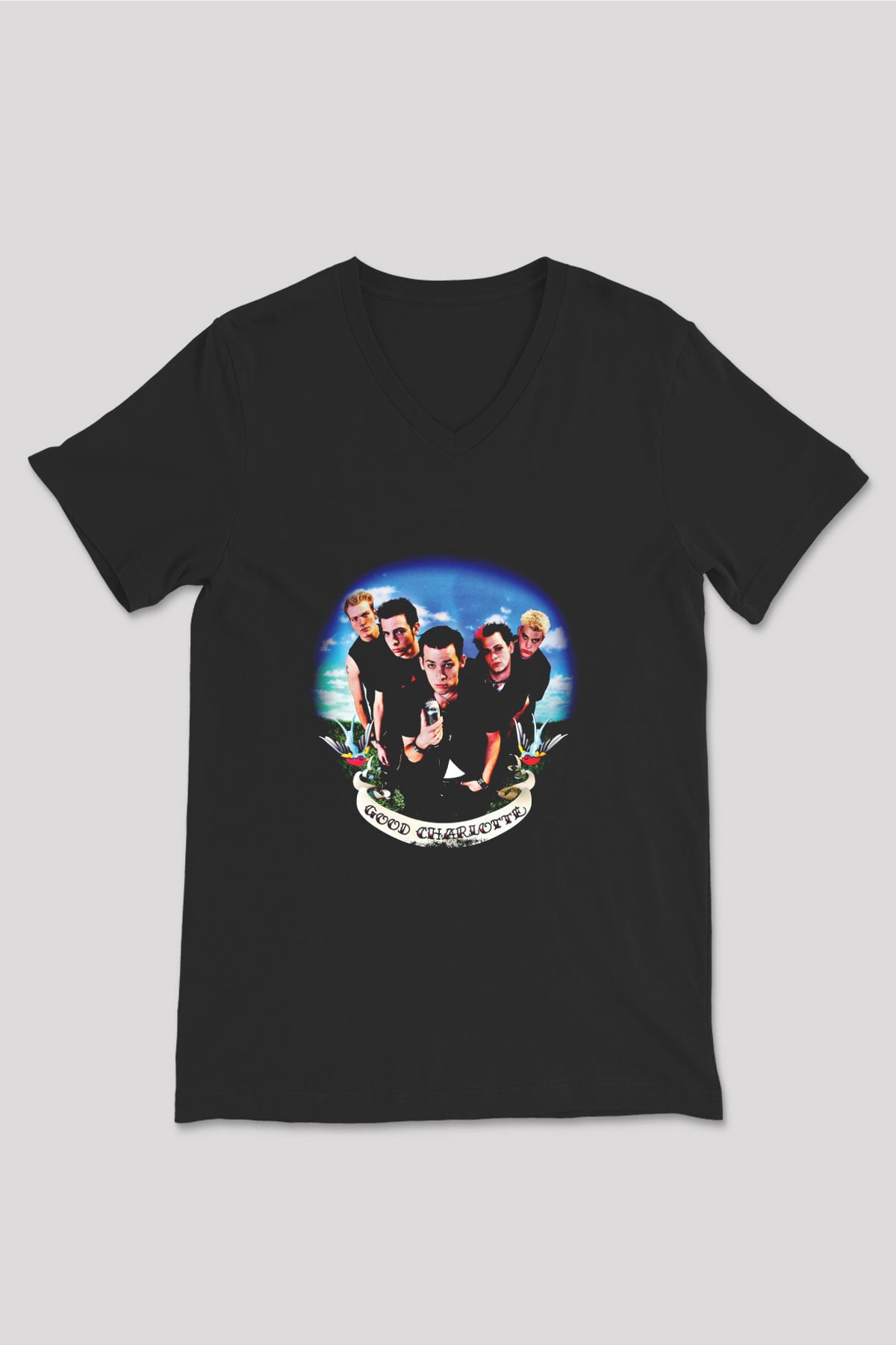 Good Charlotte Baskılı Unisex Siyah V Yaka Tişört