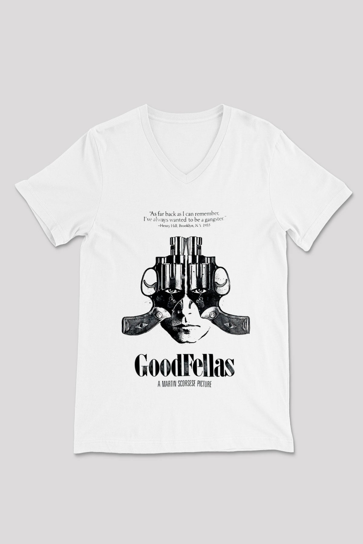 Goodfellas Baskılı Beyaz Unisex V Yaka Tişört - Tshirt