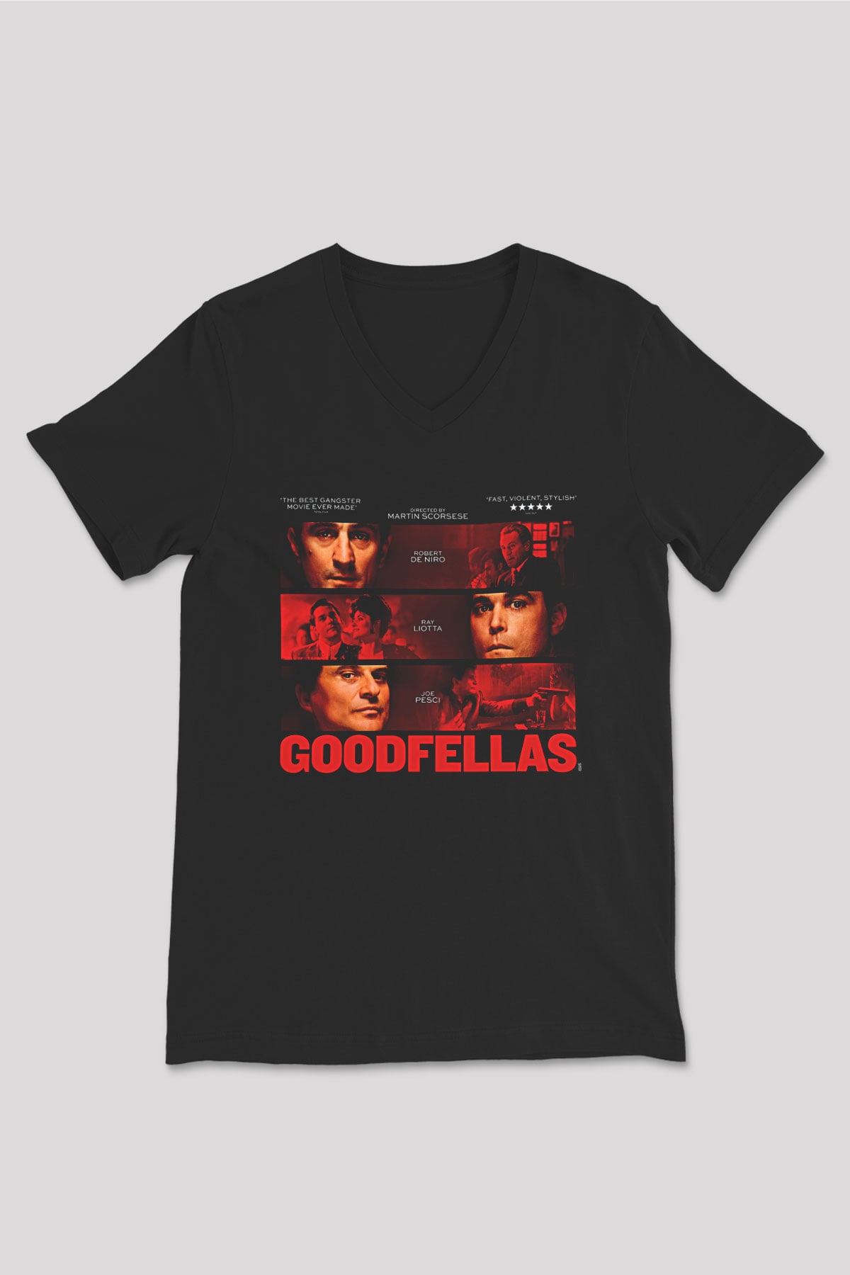 Goodfellas Baskılı Unisex Siyah V Yaka Tişört - Tshirt