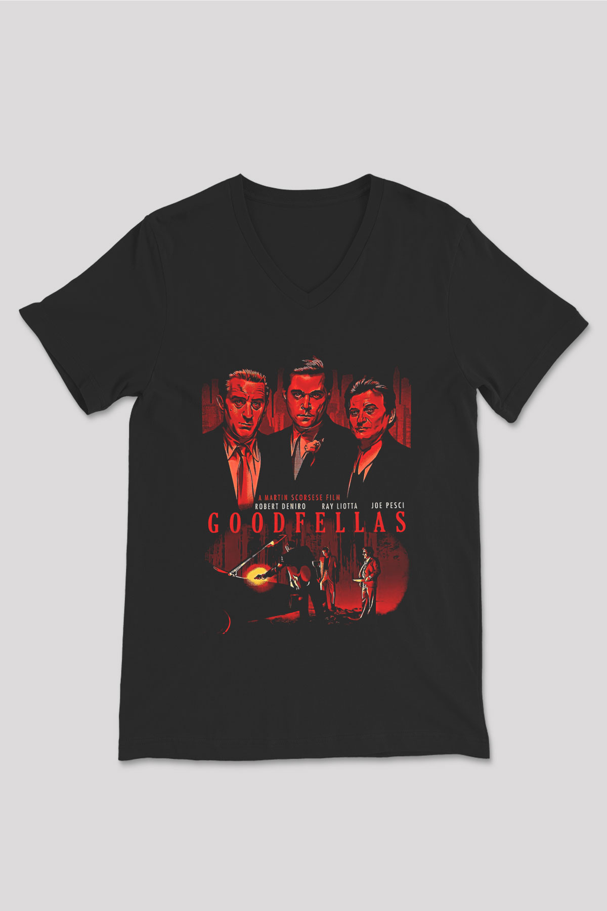 Goodfellas Baskılı Unisex Siyah V Yaka Tişört - Tshirt