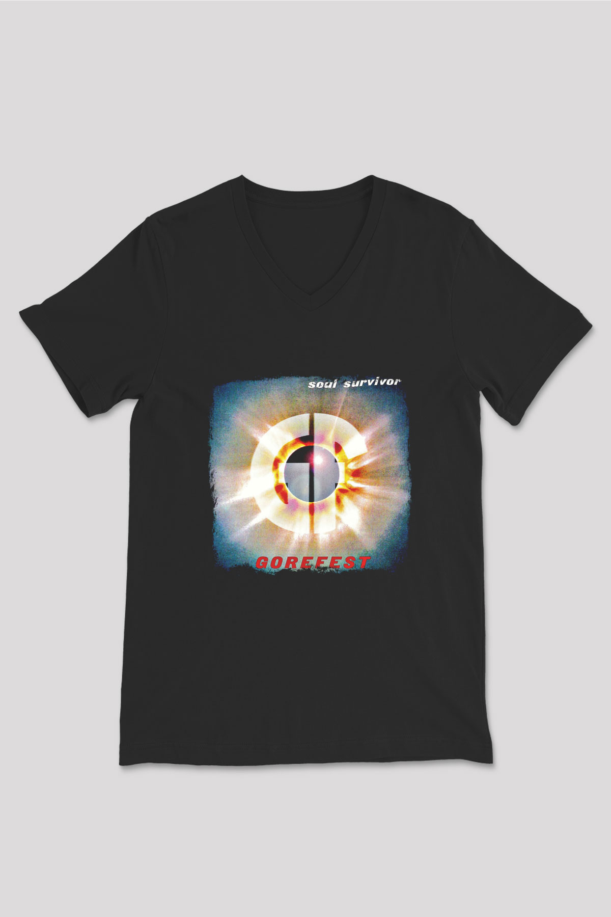 Gorefest Baskılı Unisex Siyah V Yaka Tişört