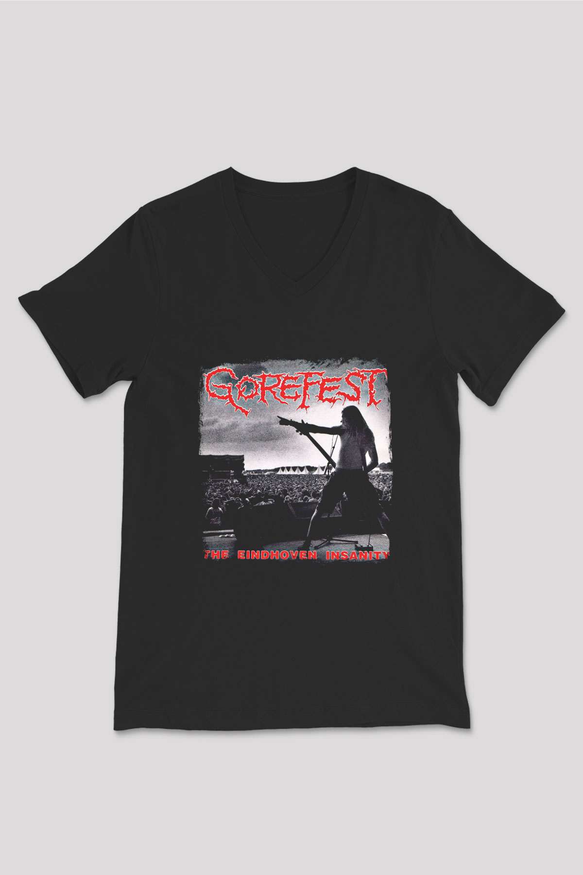 Gorefest Baskılı Unisex Siyah V Yaka Tişört
