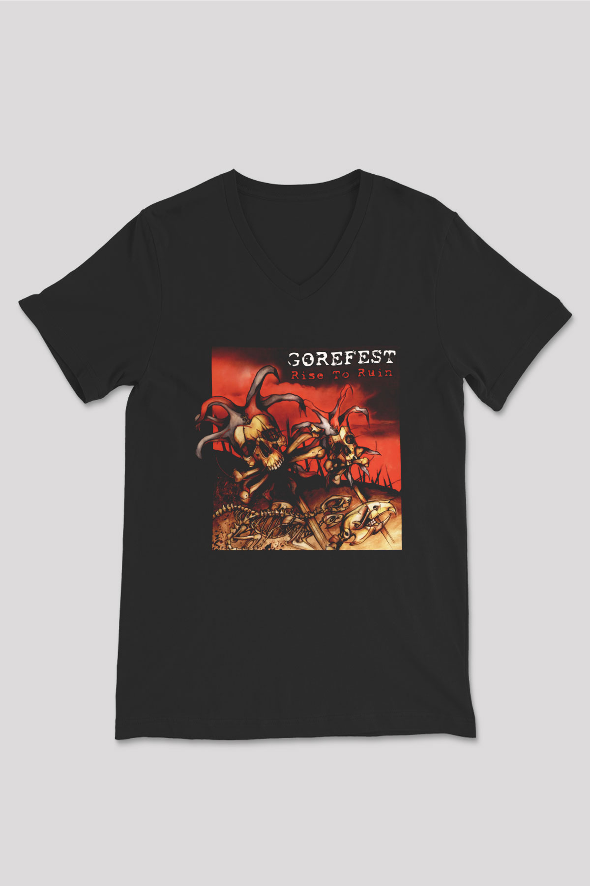 Gorefest Siyah Unisex V Yaka Tişört T-Shirt