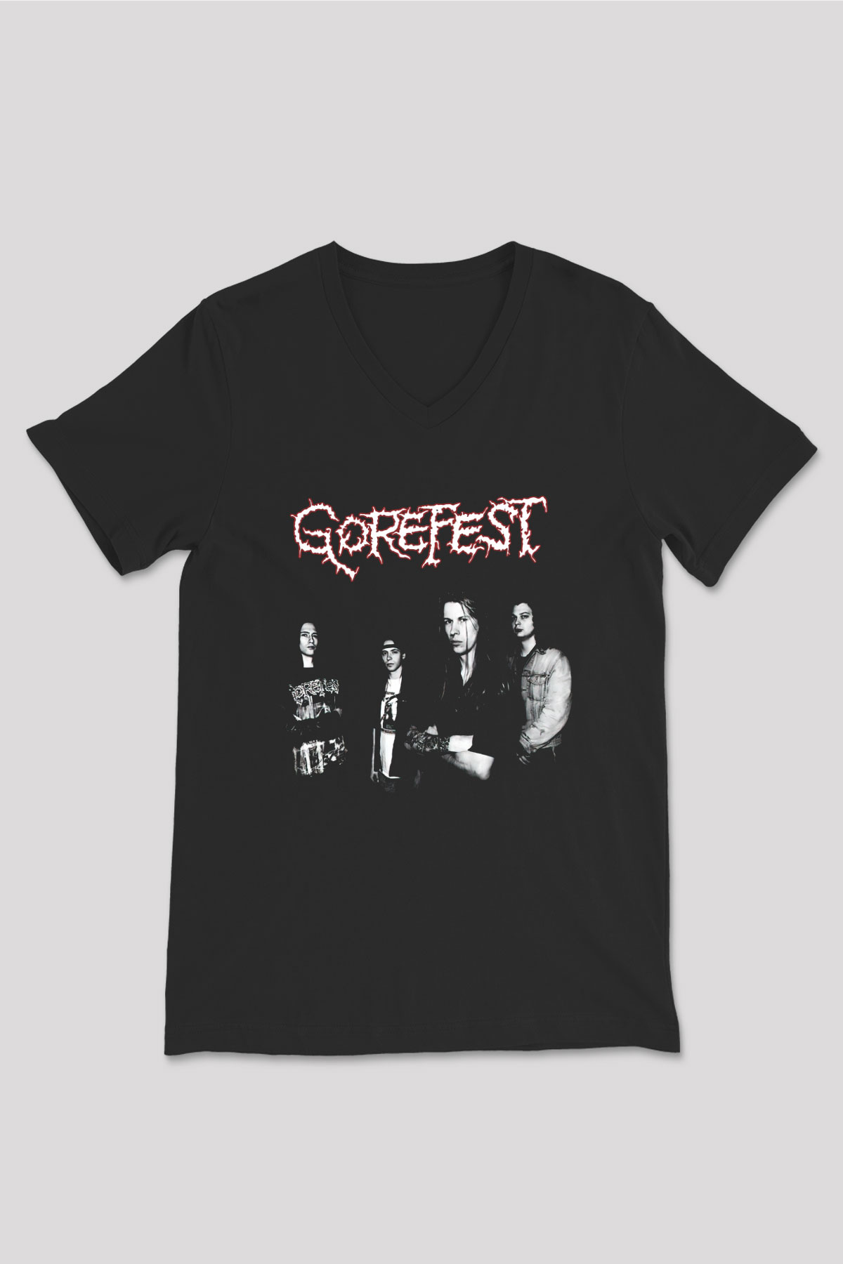 Gorefest Siyah Unisex V Yaka Tişört T-Shirt