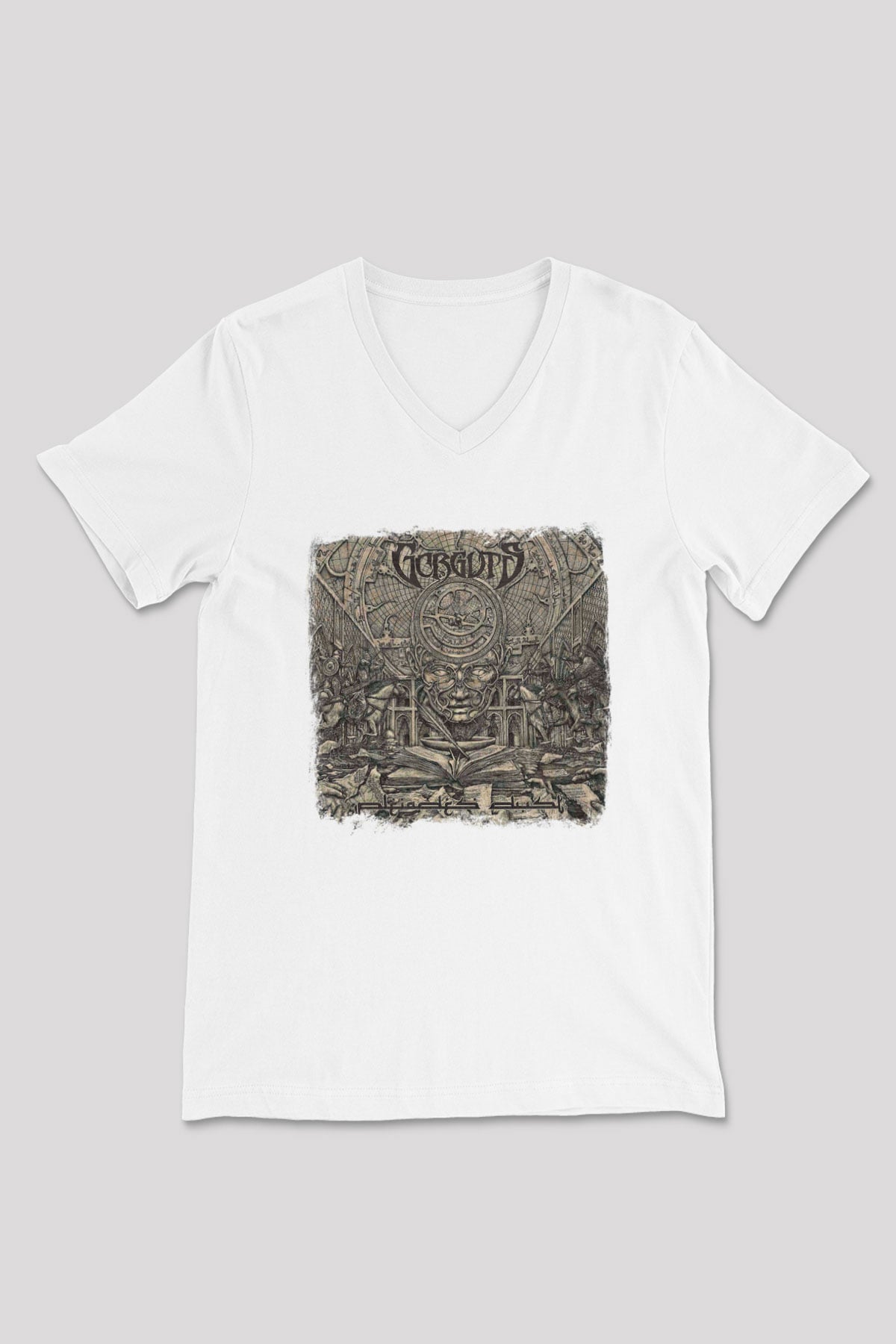 Gorguts Baskılı Unisex Beyaz V Yaka Tişört