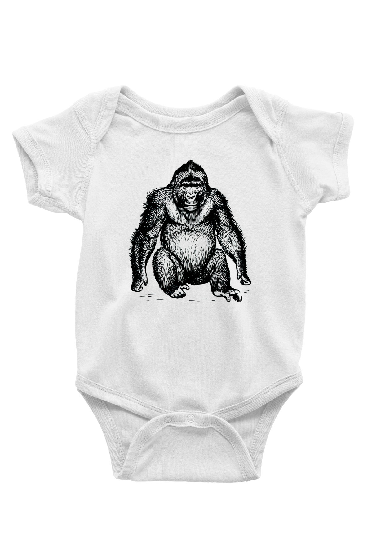 Goril Baskılı Beyaz Unisex Bebek Body - Zıbın