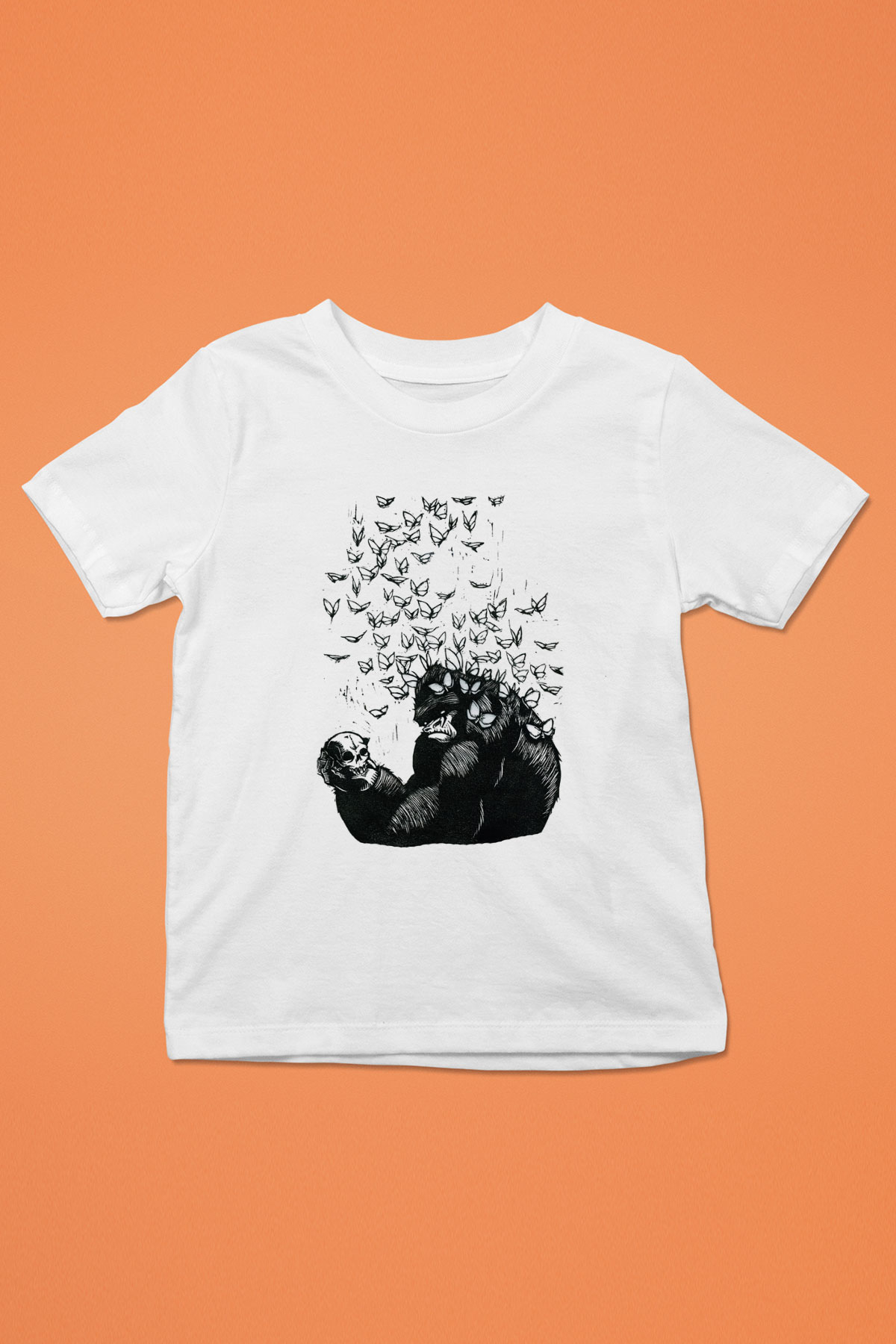 Goril Baskılı Beyaz Unisex Çocuk Tişört