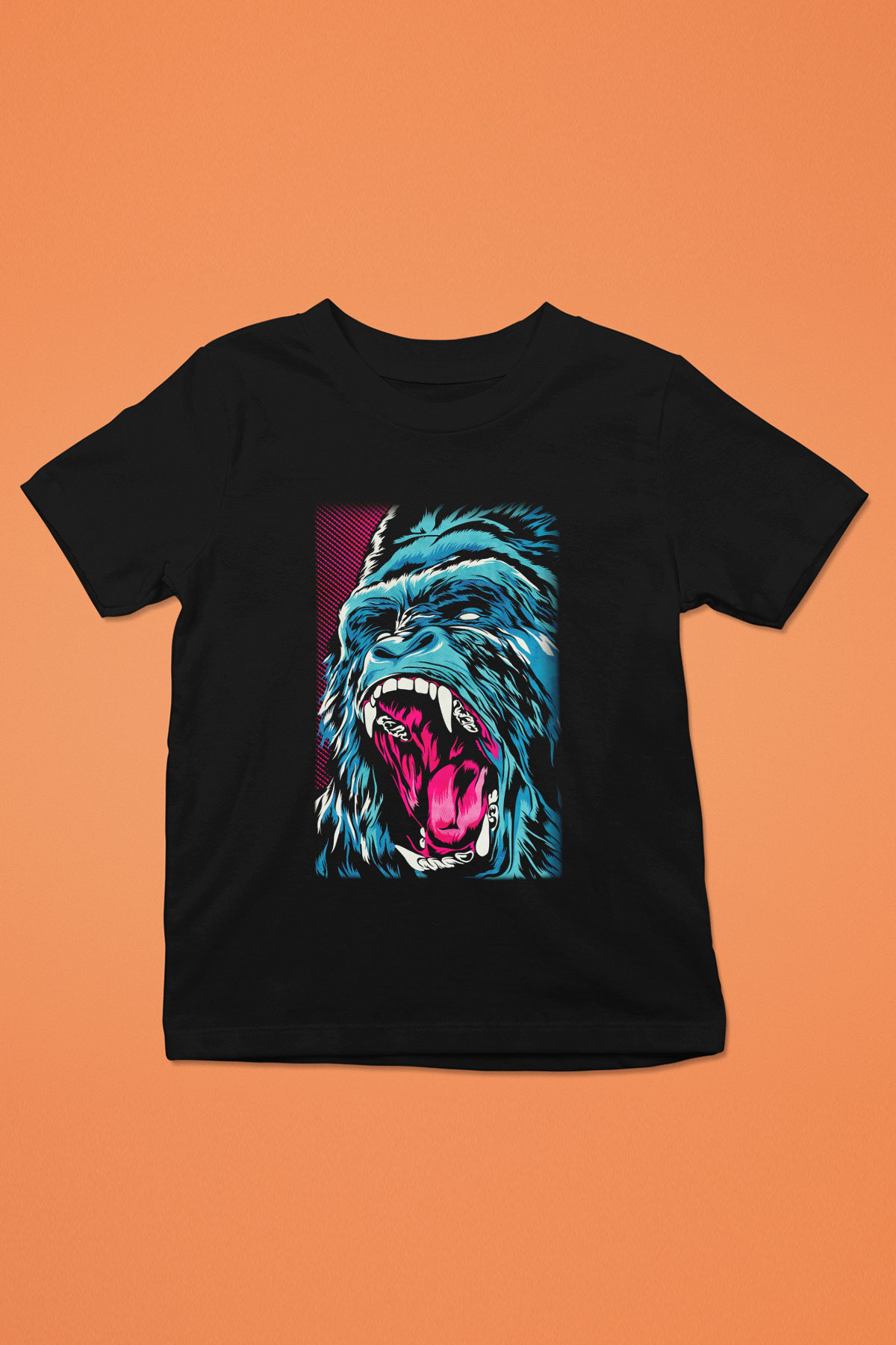 Goril Baskılı Siyah Unisex Çocuk Tişört