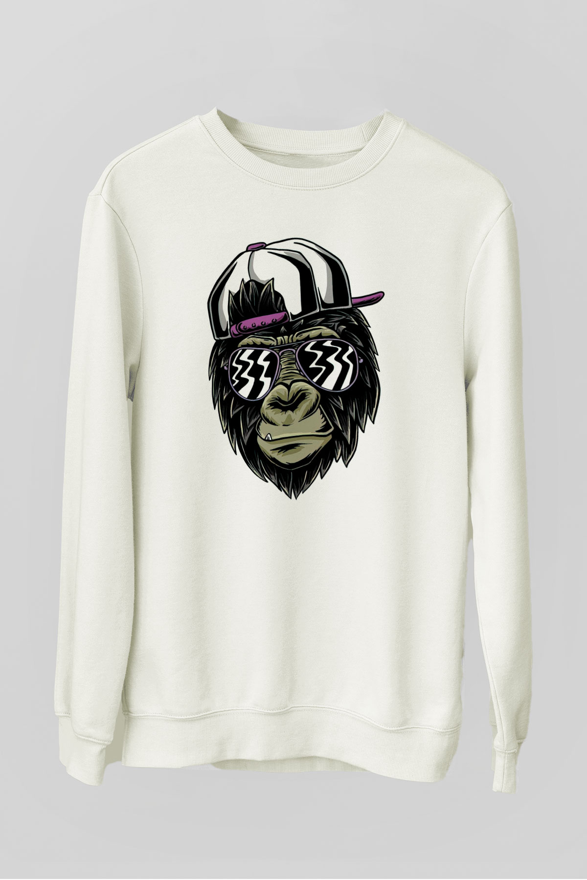 Goril Baskılı Unisex Beyaz  Sweatshirt