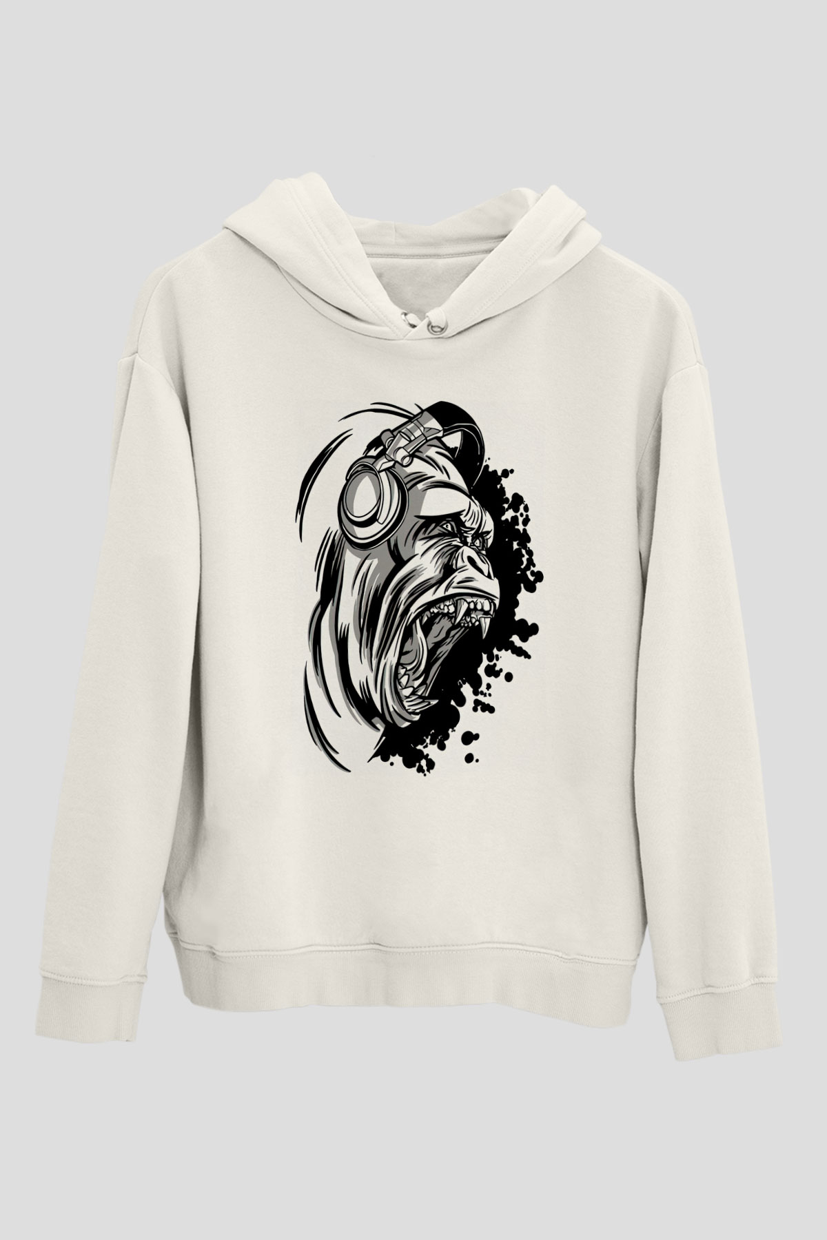 Goril Beyaz Unisex Hoodie