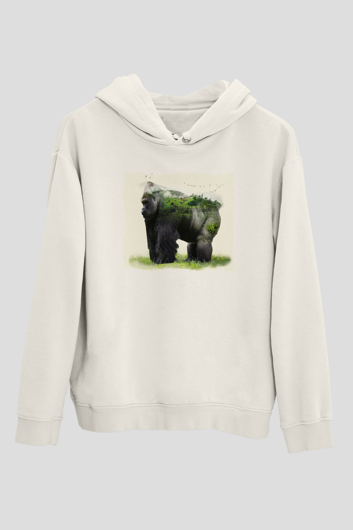 Goril Beyaz Unisex Hoodie