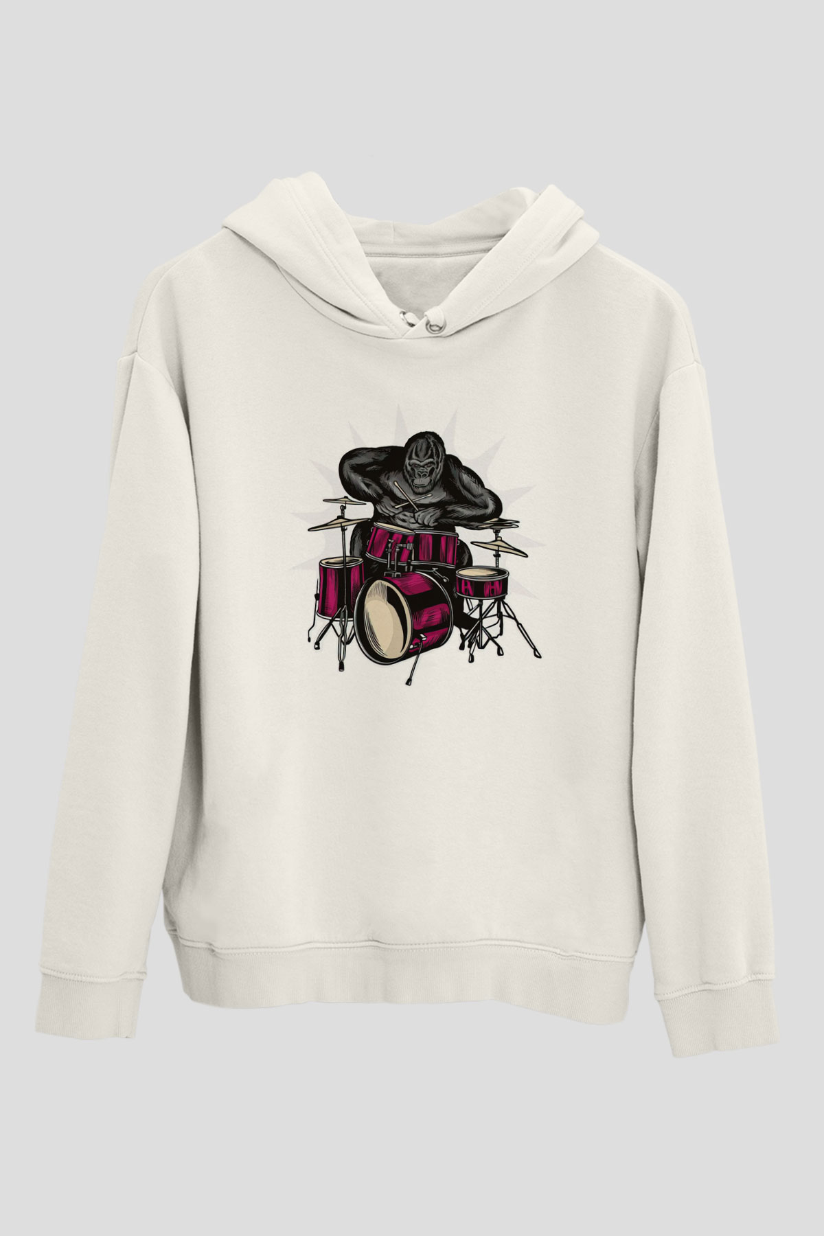 Goril Beyaz Unisex Hoodie