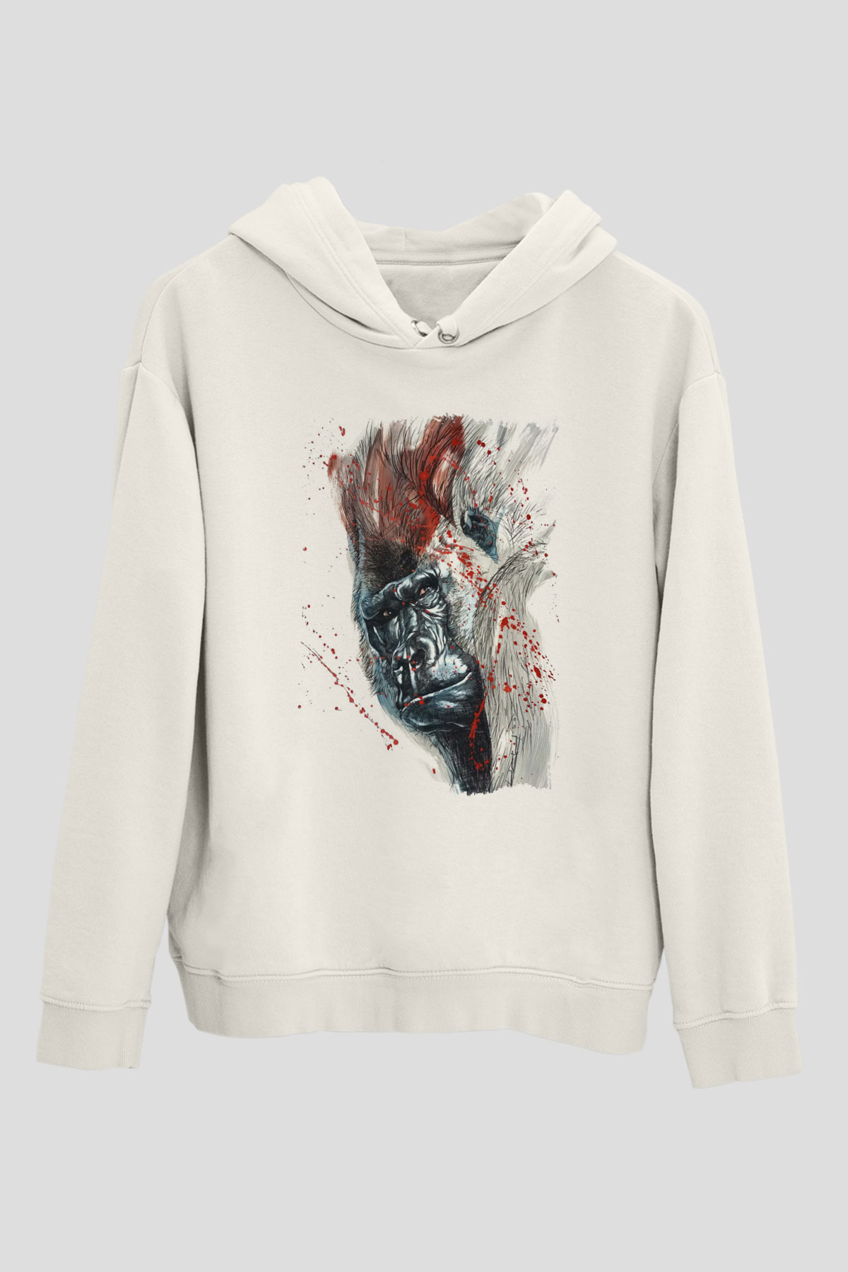 Goril Beyaz Unisex Hoodie