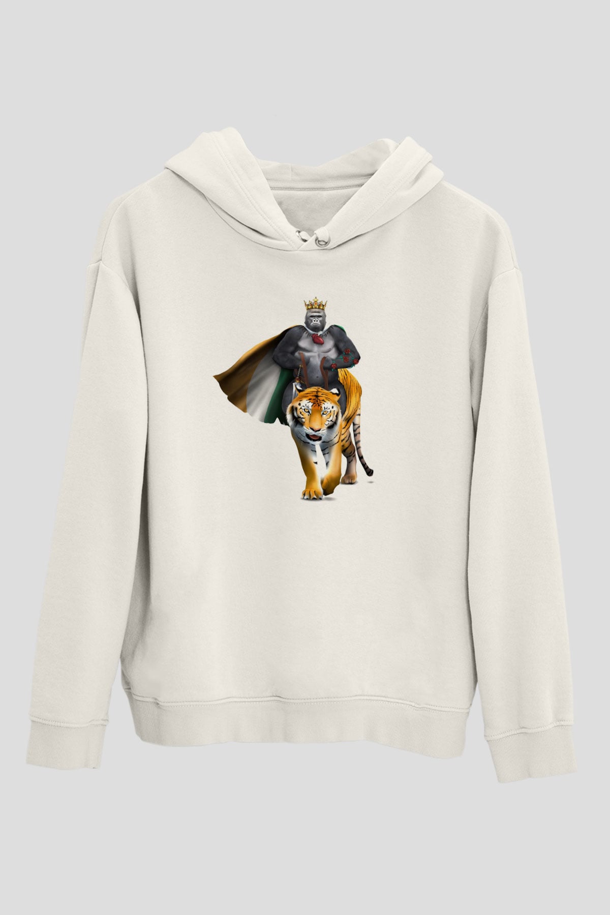 Goril Beyaz Unisex Kapşonlu Sweatshirt