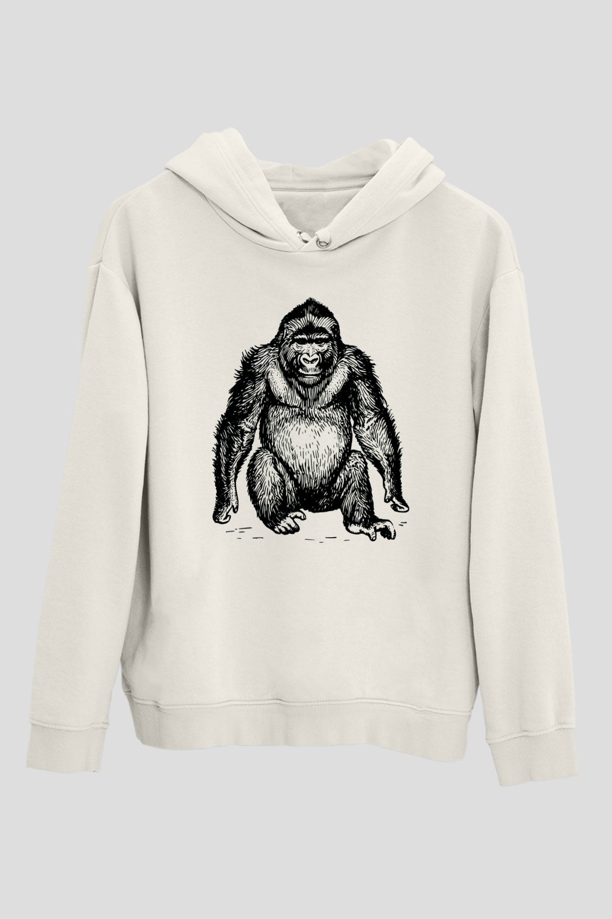 Goril Beyaz Unisex Kapşonlu Sweatshirt