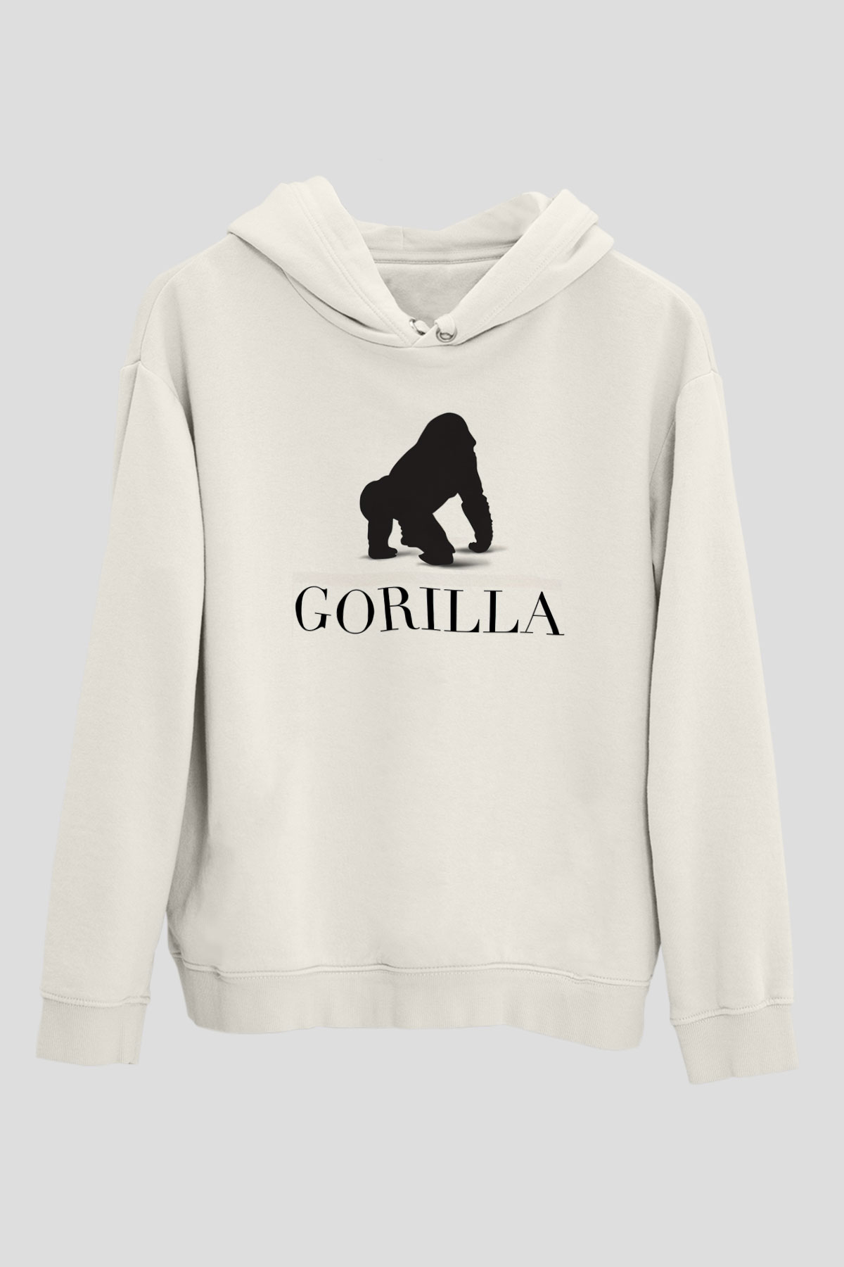 Goril Beyaz Unisex Kapşonlu Sweatshirt