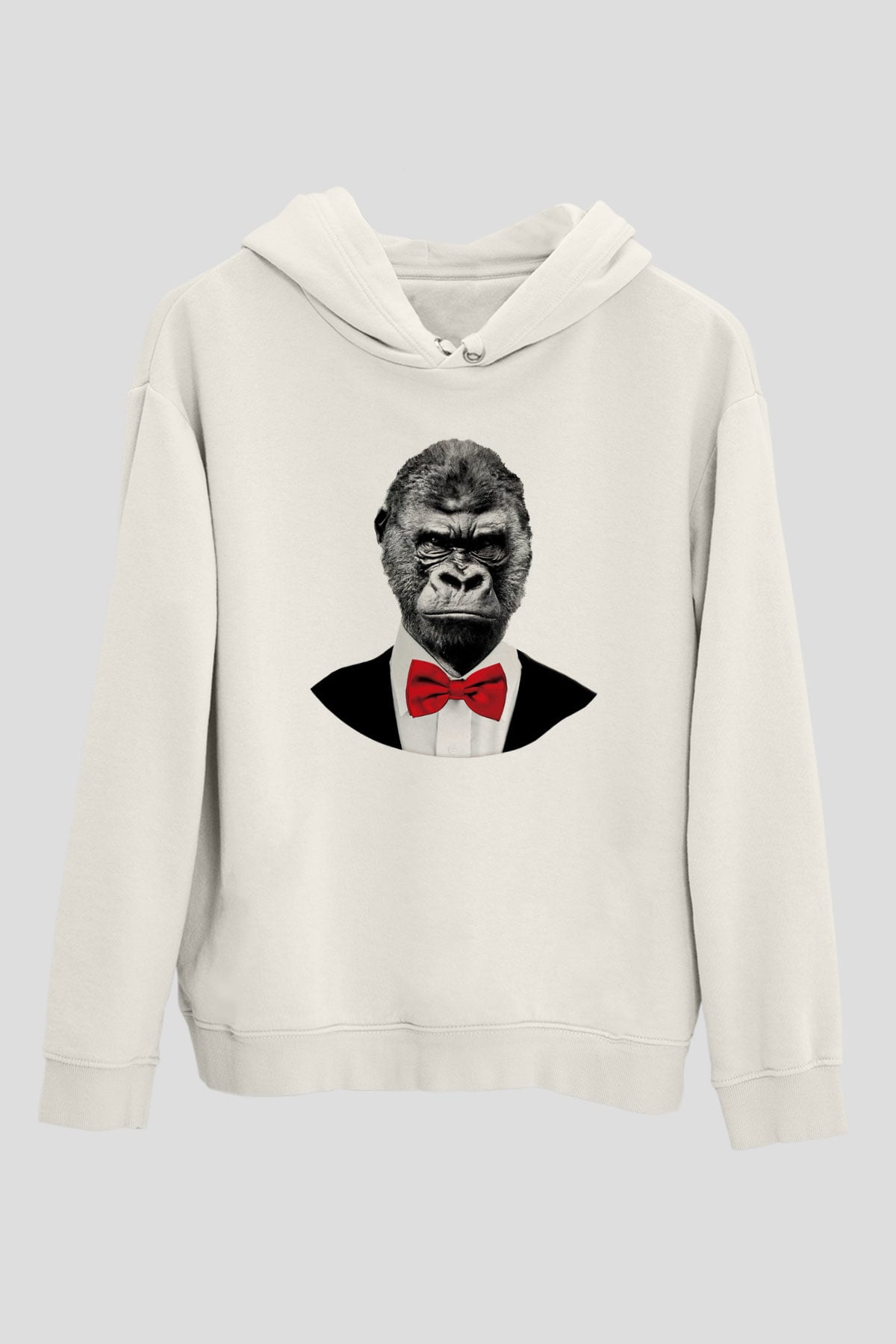 Goril Beyaz Unisex Kapşonlu Sweatshirt