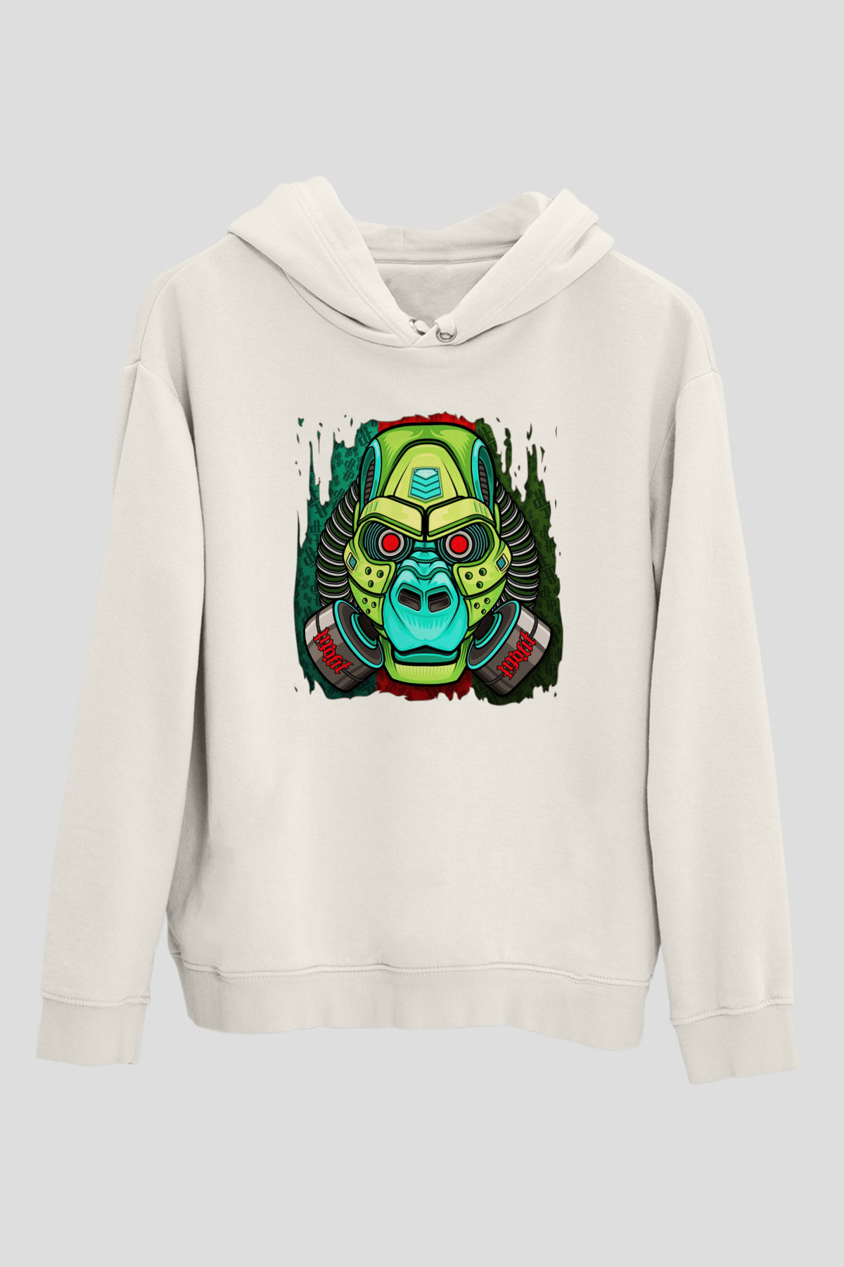Goril Beyaz Unisex Kapşonlu Sweatshirt